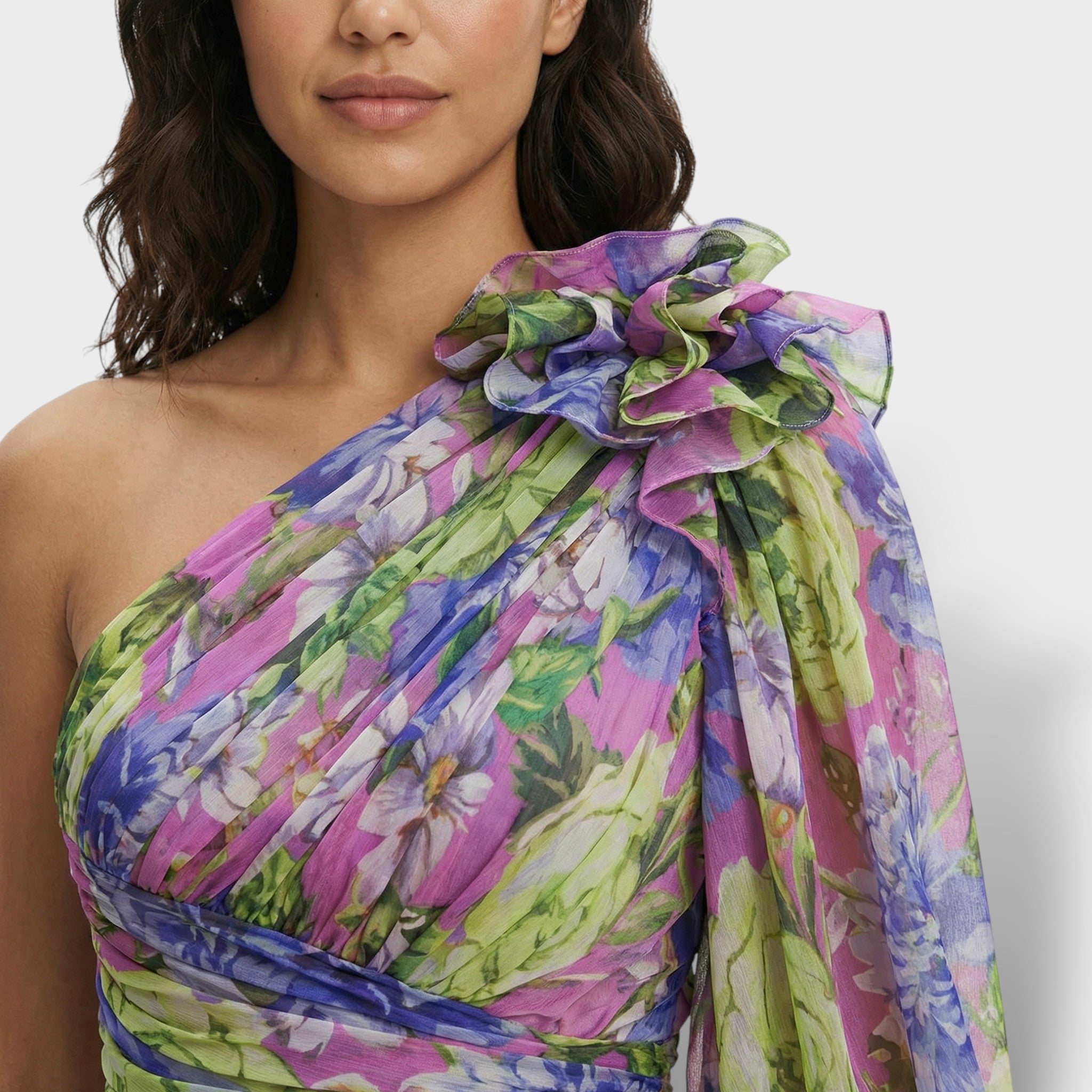 Mujer Vestido Floral Asimétrico de Tela Fluida para Eventos de Verano Elegante 2