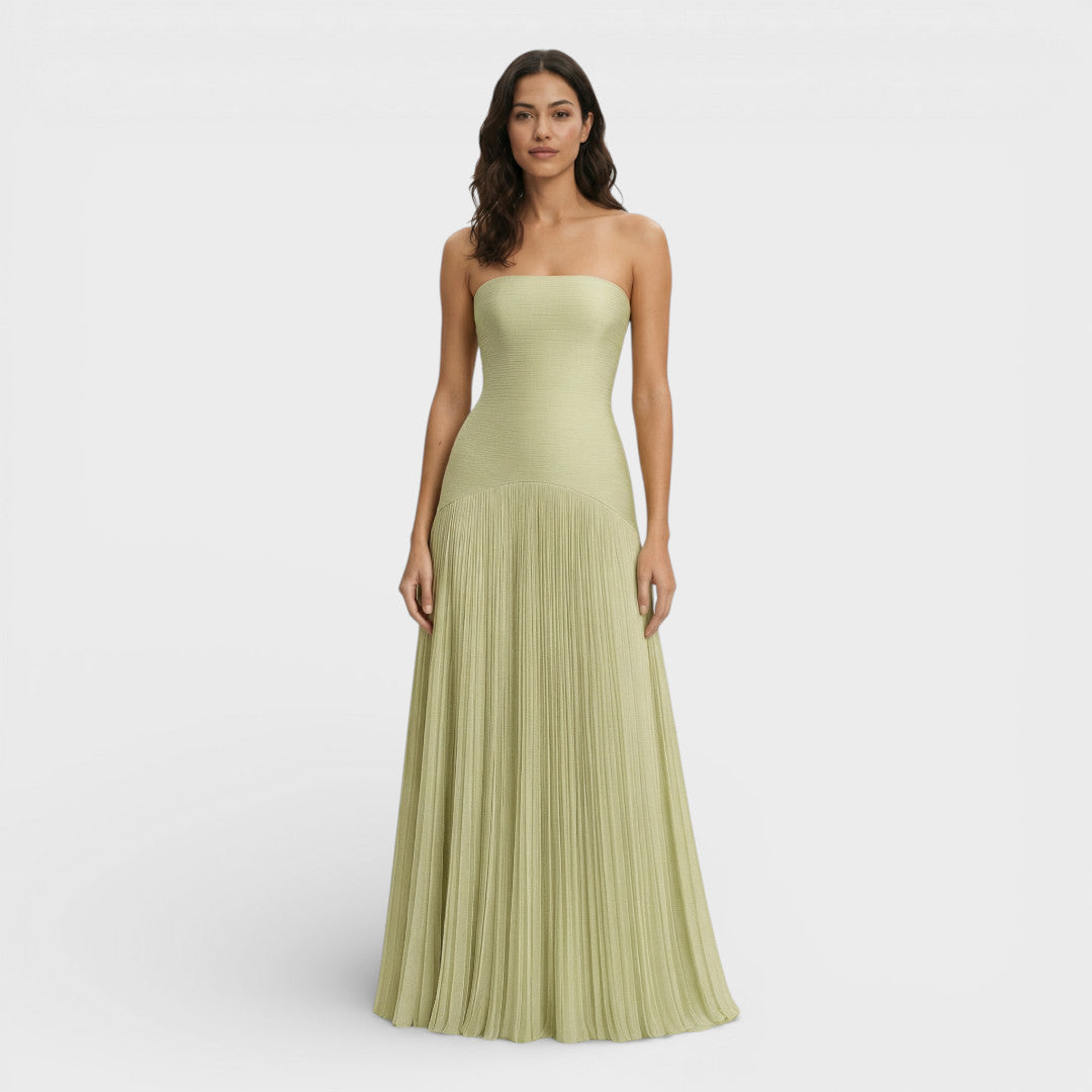 Mujer Vestido Largo Poliéster Plisado Palabra de Honor Elegante para Fiesta 2