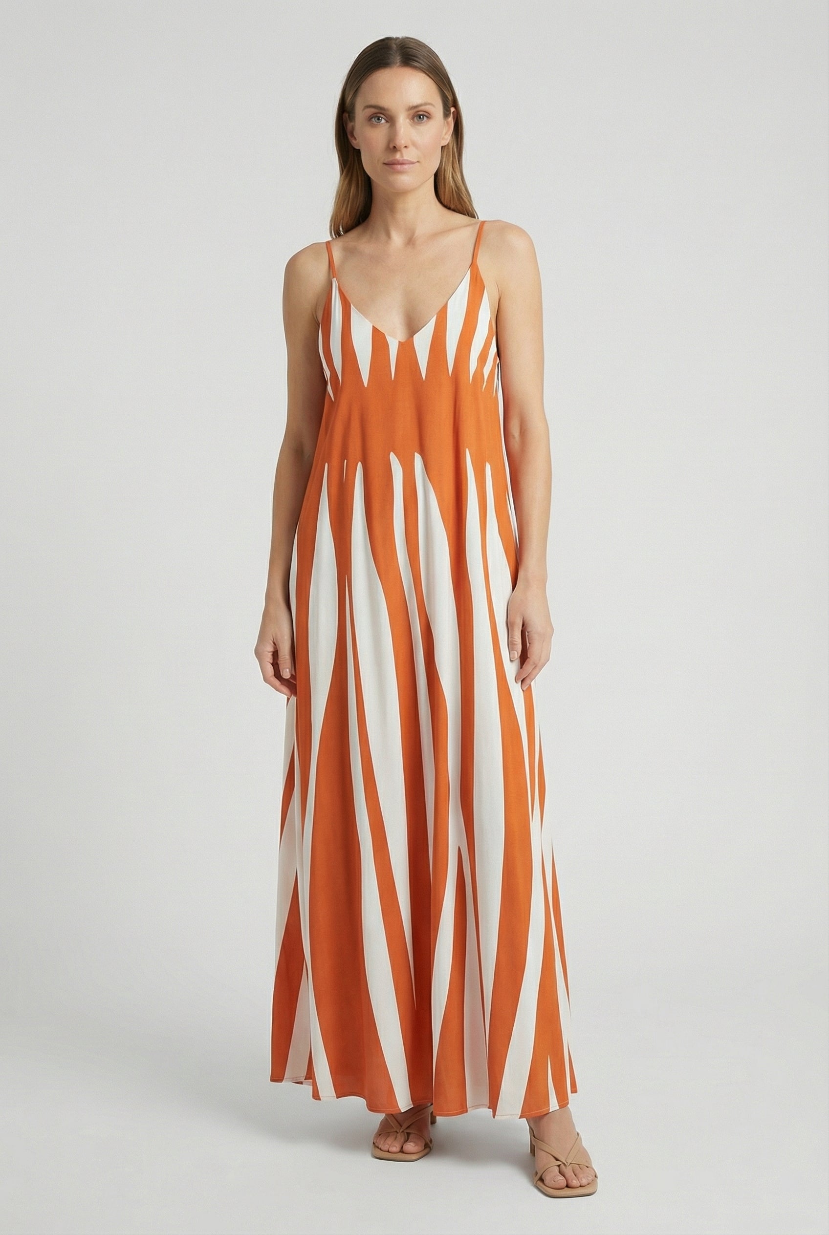 Mujer Vestido Largo Viscosa Ligera Cuello en V Rayas Verticales Verano 5