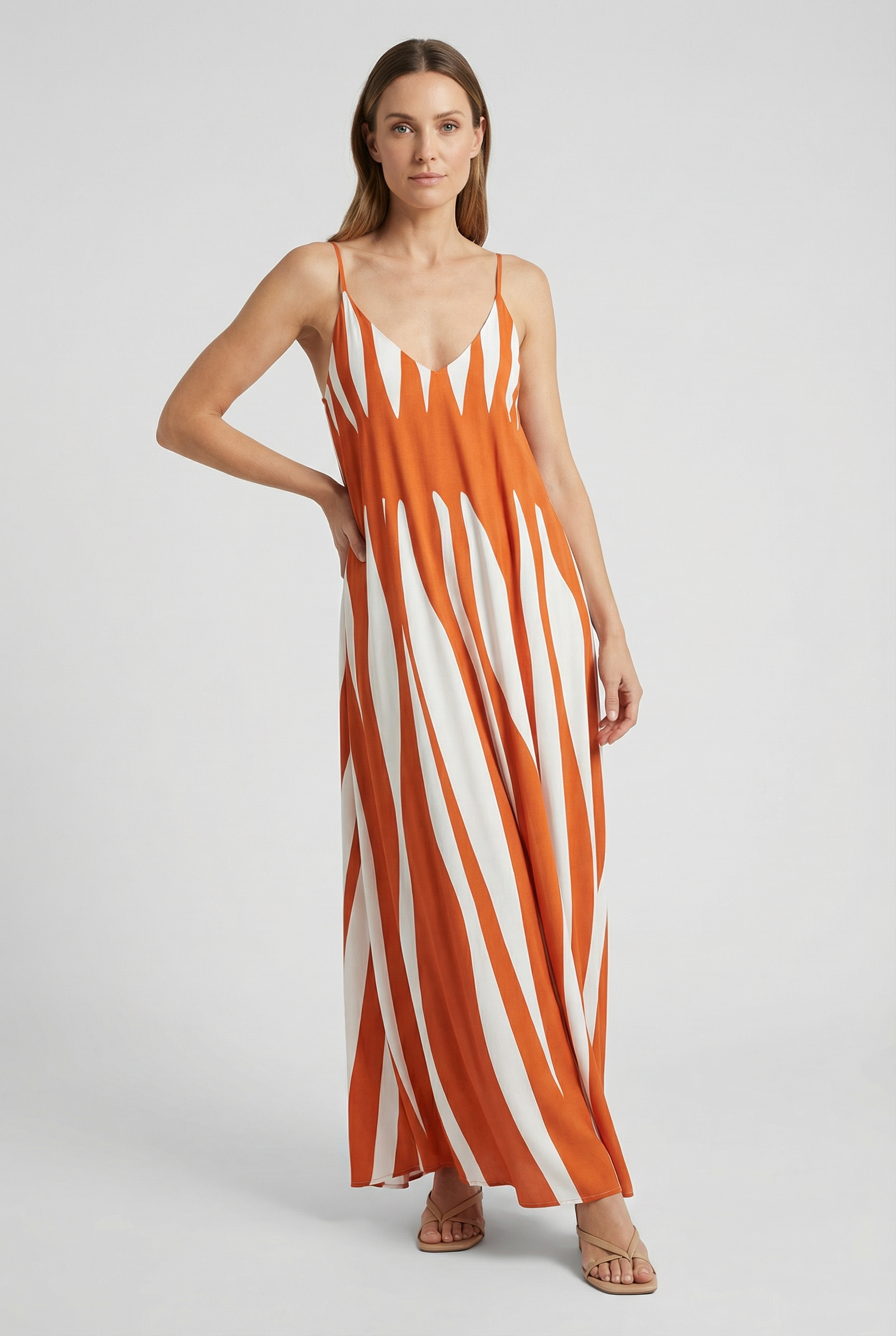 Mujer Vestido Largo Viscosa Ligera Cuello en V Rayas Verticales Verano 6