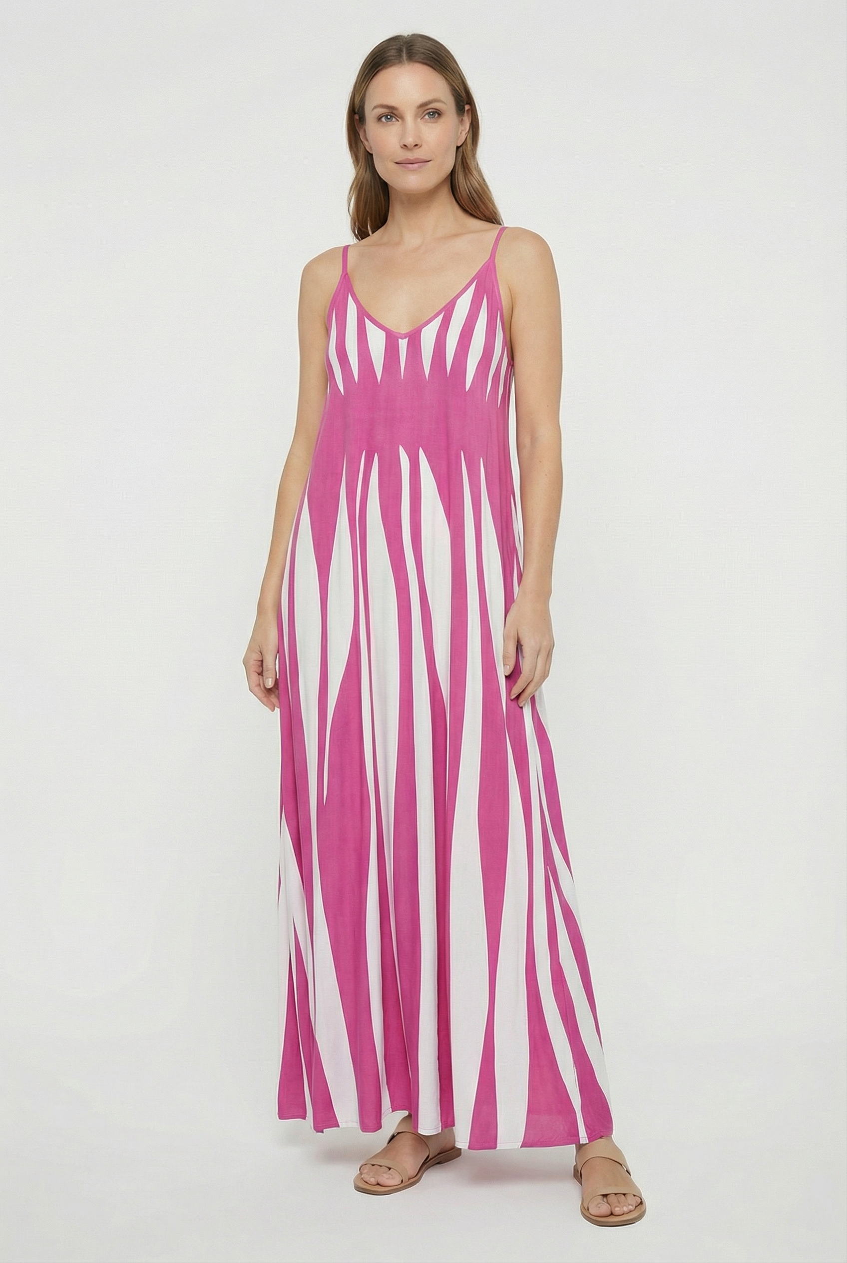 Mujer Vestido Largo Viscosa Ligera Cuello en V Rayas Verticales Verano 7