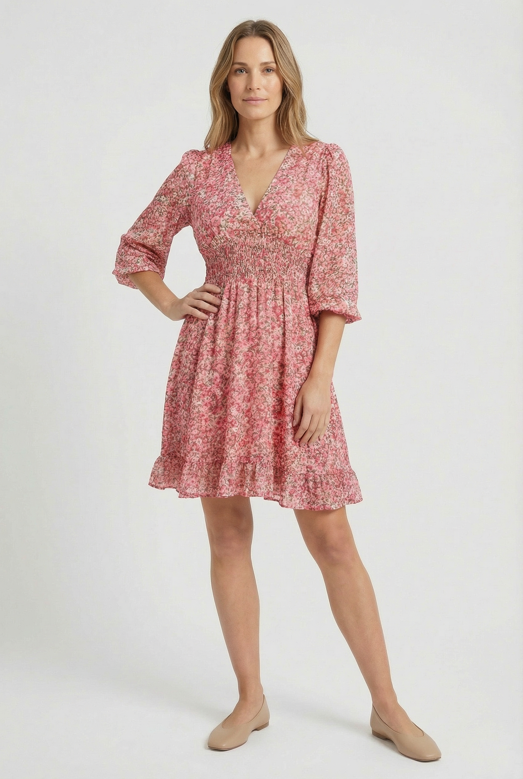 Mujer Vestido Verano Viscosa Cuello en V Falda Fluida Volantes 0