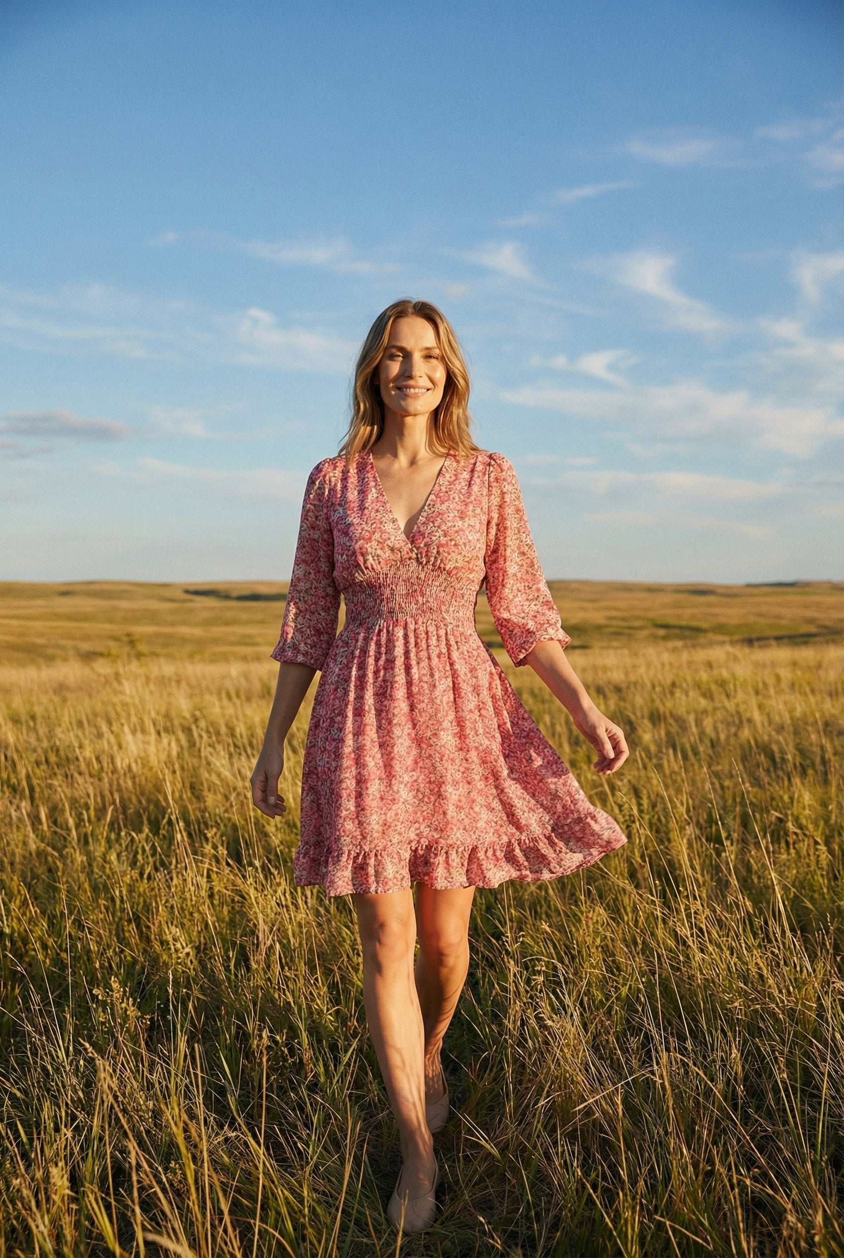 Mujer Vestido Verano Viscosa Cuello en V Falda Fluida Volantes 3