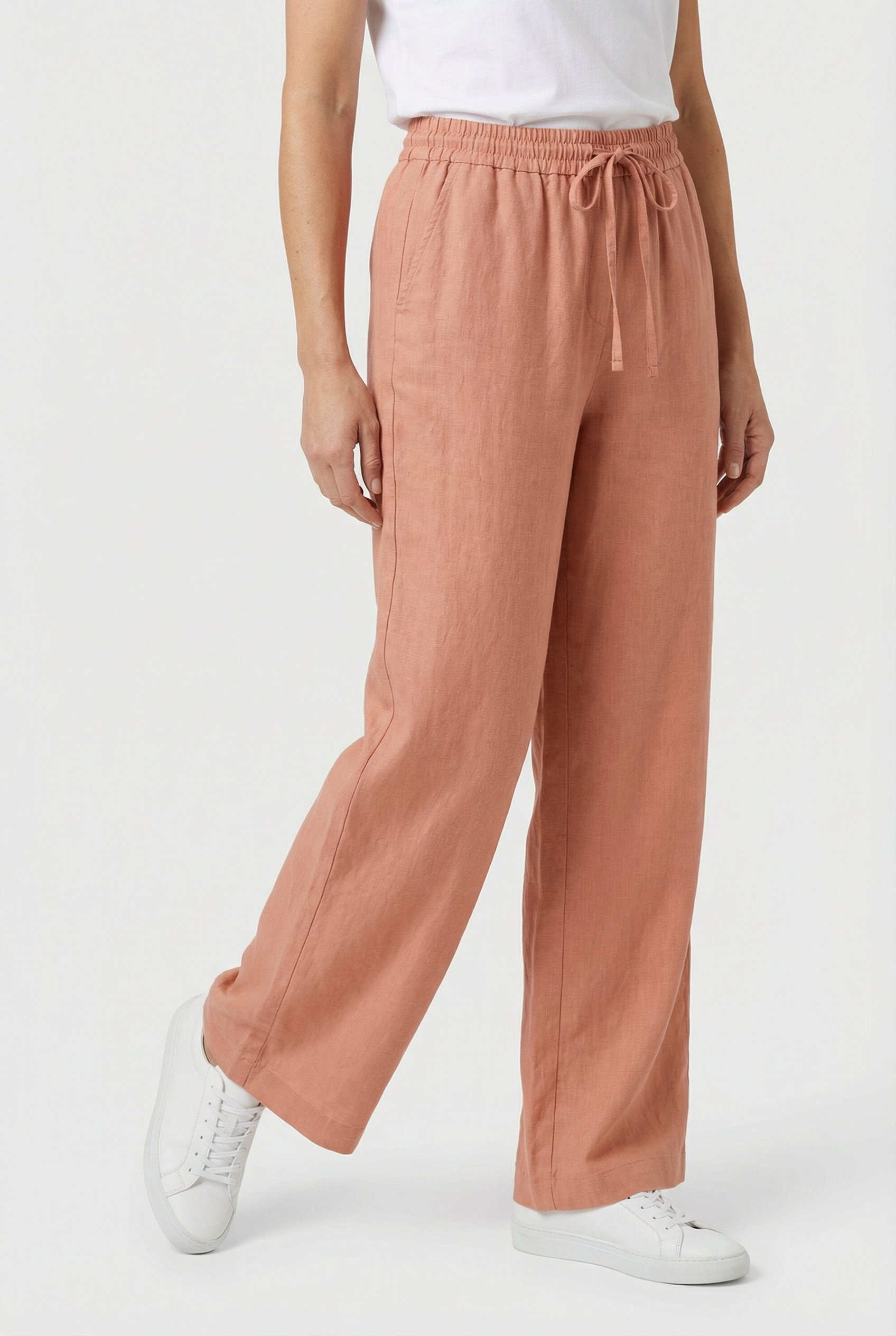 Pantalón Mujer Alta Cintura Mezcla Algodón Lino Pierna Ancha Casual 0