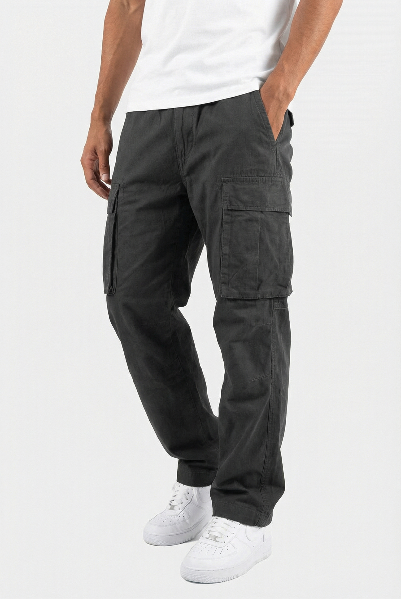 Pantalones Cargo Hombre Algodón Ajuste Relajado Con Múltiples Bolsillos Utilitarios 0