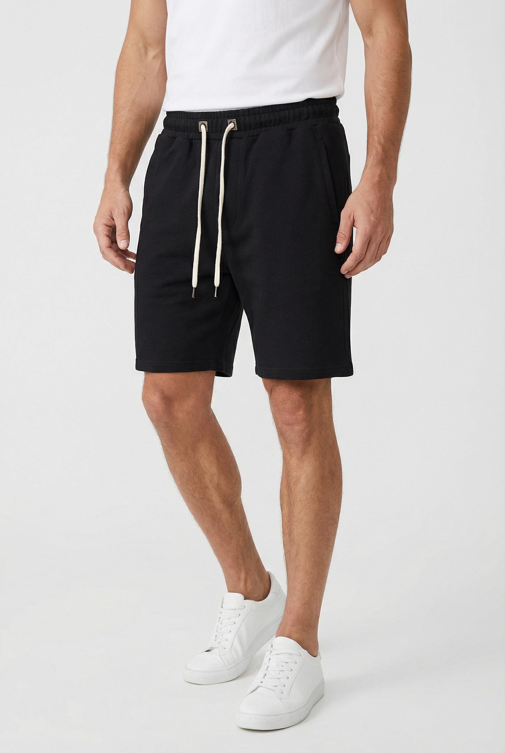 Pantalones Cortos Hombre Mezcla de Punto Transpirable Ajuste Relajado con Bolsillos Laterales 5