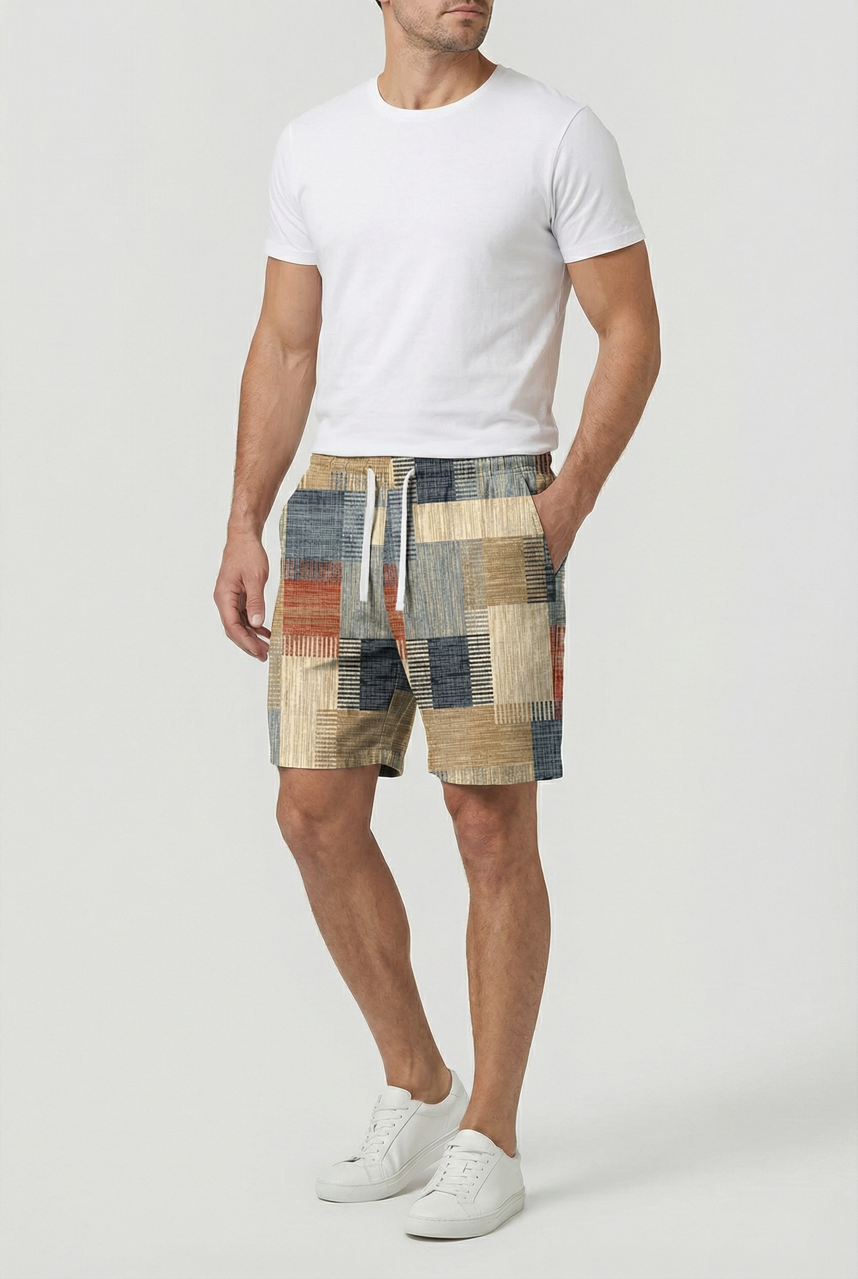 Pantalones Cortos Hombre Poliéster A Cuadros Cintura Elástica Actividades Acuáticas 1