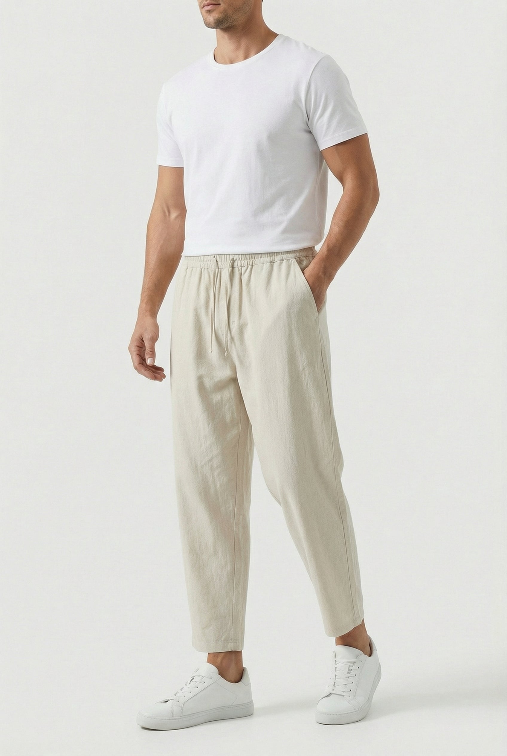 Pantalones De Hombre Mezcla De Algodón Y Lino Estilo Holgado Para Verano 1