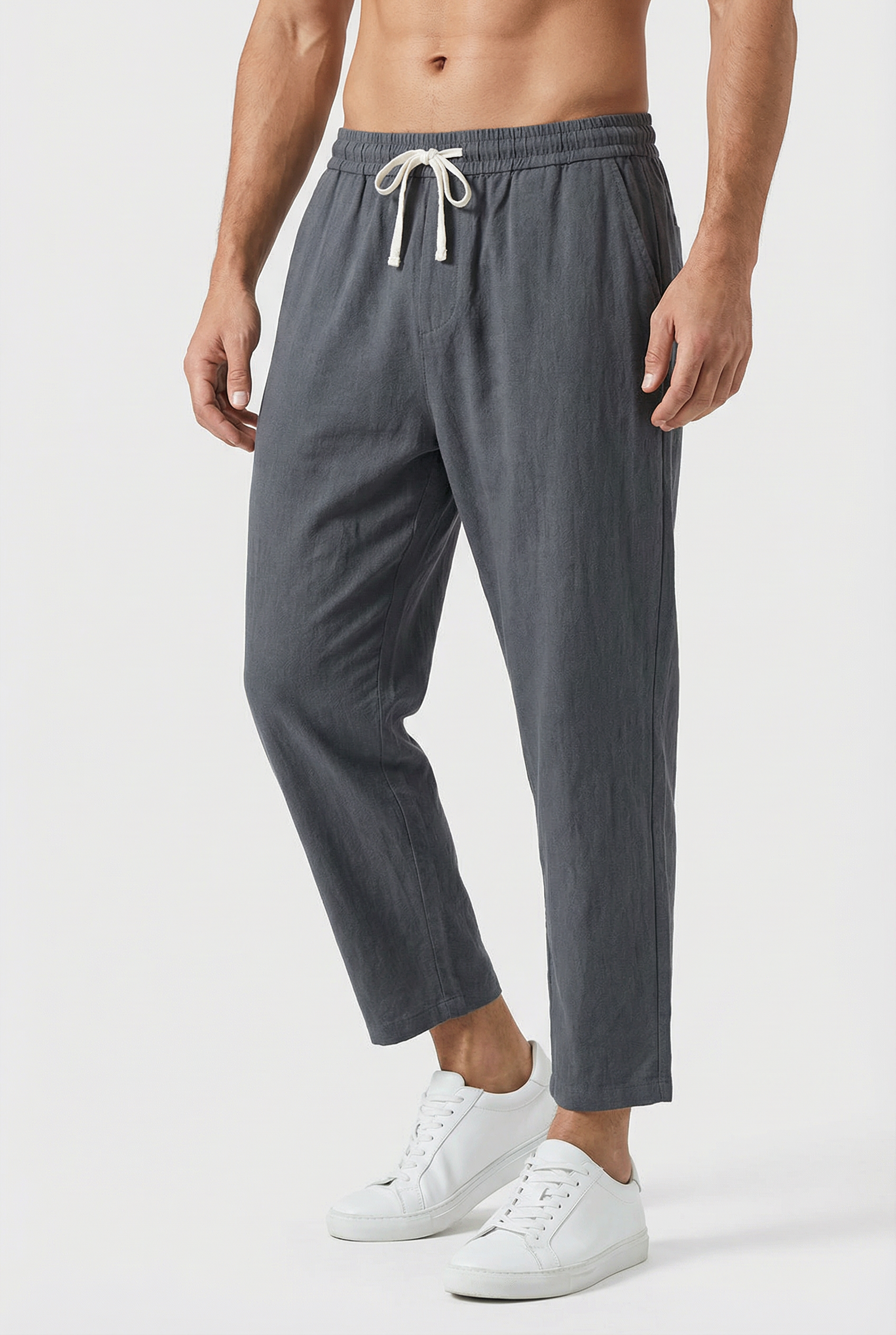 Pantalones De Hombre Mezcla De Algodón Y Lino Estilo Holgado Para Verano 5