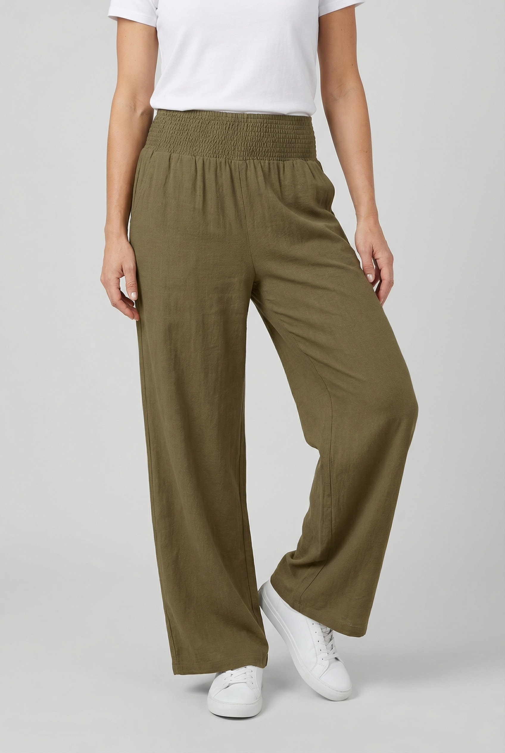 Pantalones De Mujer Palazzo Mezcla De Poliéster Cintura Alta Ajuste Cómodo 6