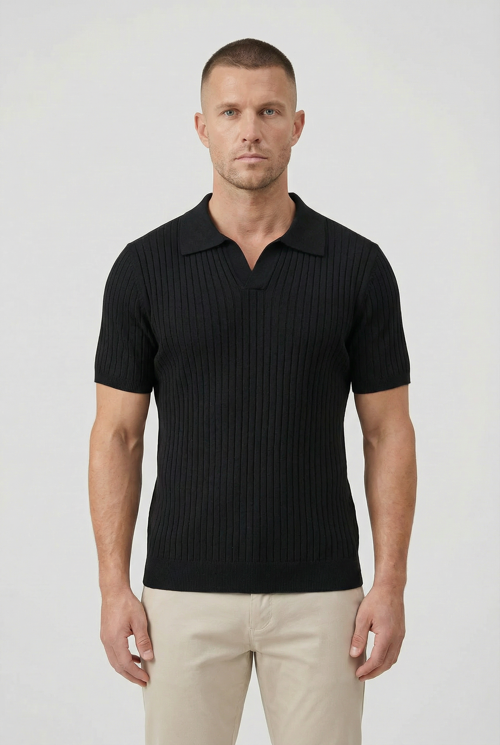 Polo Hombre Mezcla De Algodón Cuello En V Con Mangas Cortas Casual 4