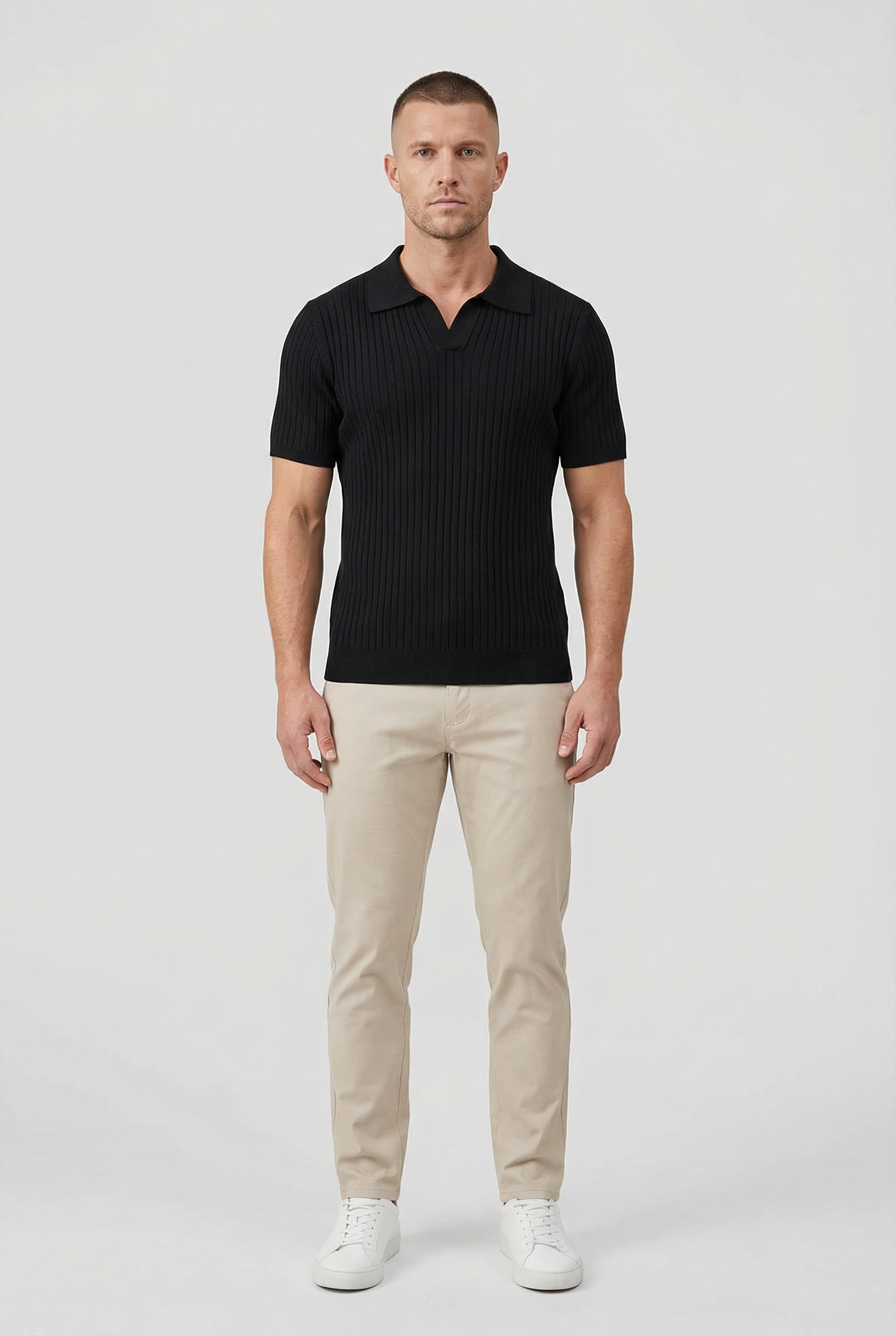 Polo Hombre Mezcla De Algodón Cuello En V Con Mangas Cortas Casual 5