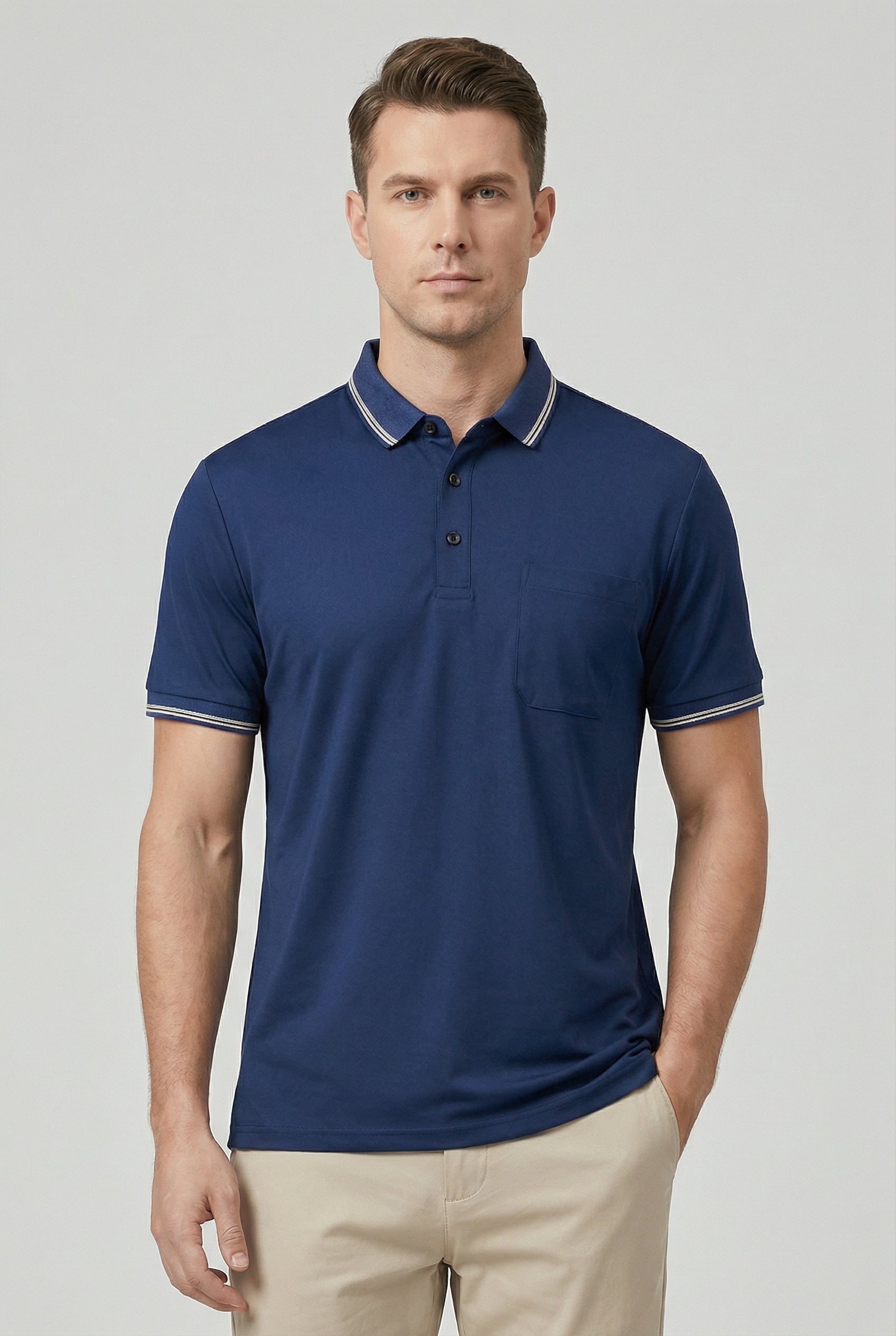 Polo Hombre Mezcla de Algodón Transpirable Ajuste Entallado con Botones 9