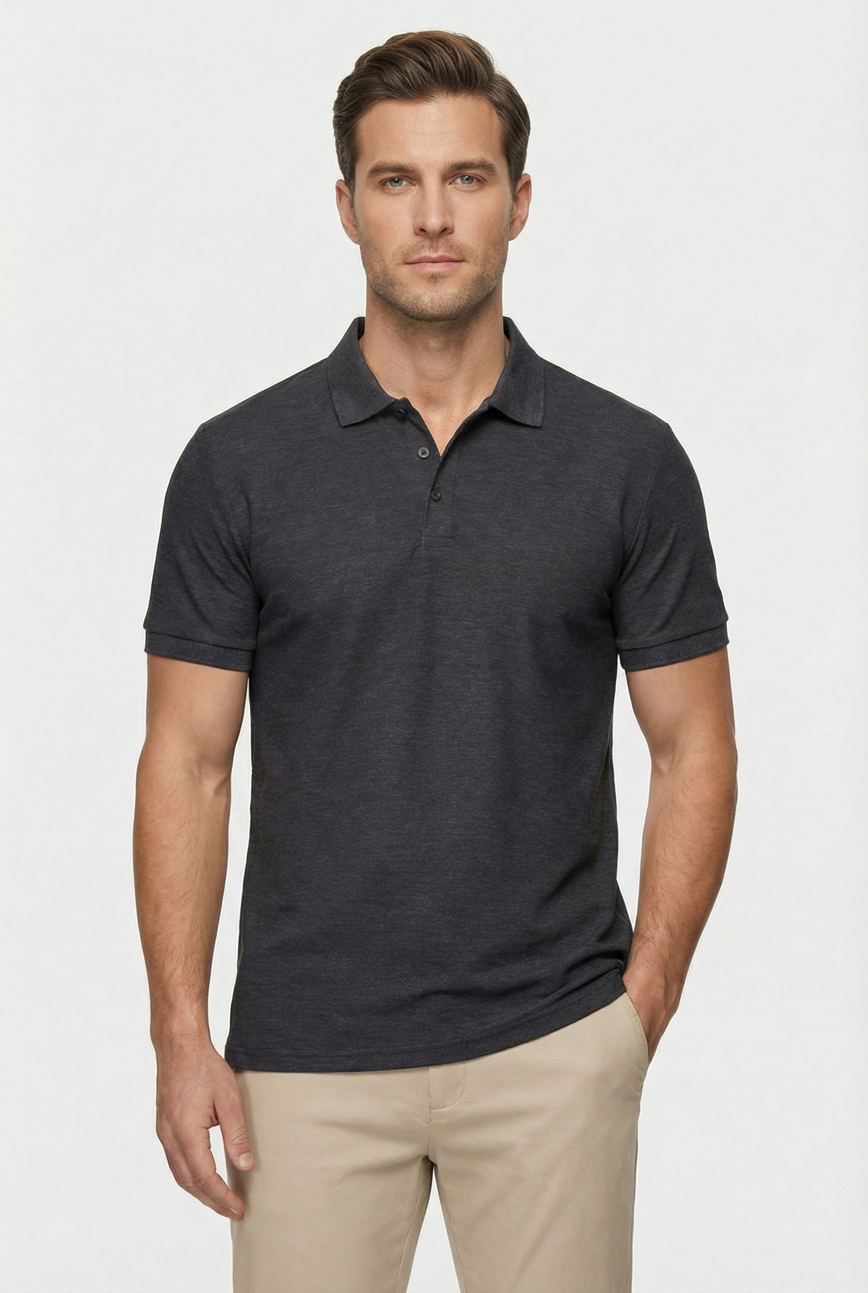 Polo Hombre Slim Fit Mezcla de Algodón Cuello Clásico Casual 9
