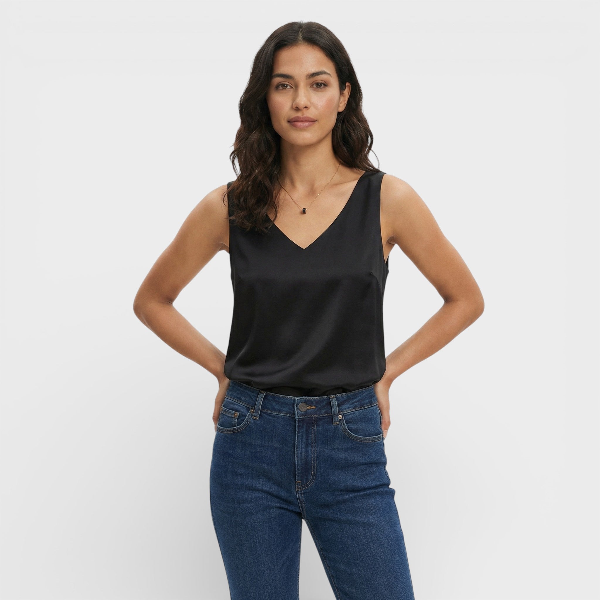 Top Mujer Camiseta Suave Escote en Pico Diseño Minimalista Casual 0