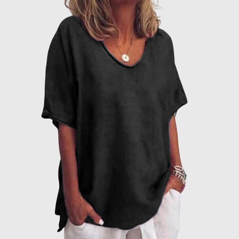 Top Mujer Suelto de Tela Suave con Diseño Versátil y Mangas Cortas para Ocasiones Casual 2