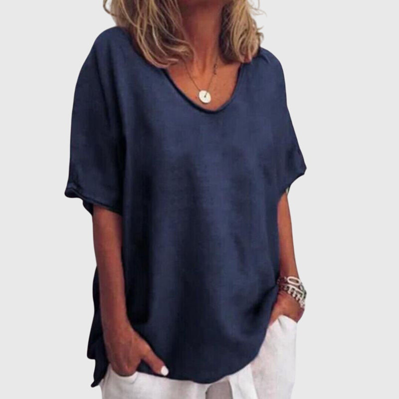 Top Mujer Suelto de Tela Suave con Diseño Versátil y Mangas Cortas para Ocasiones Casual 4