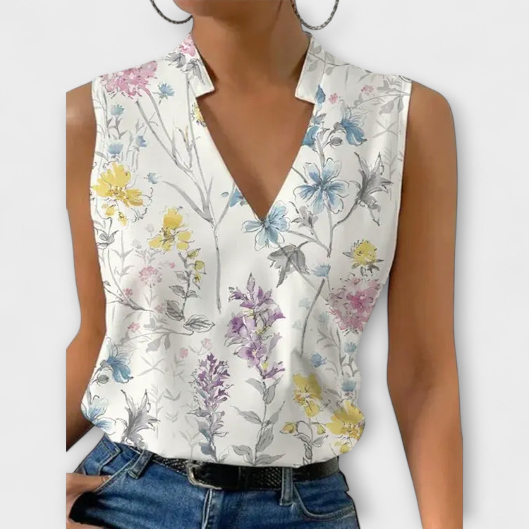 Top Mujer Viscosa Cuello en V Casual Ligero Transpirable Sin Mangas 1