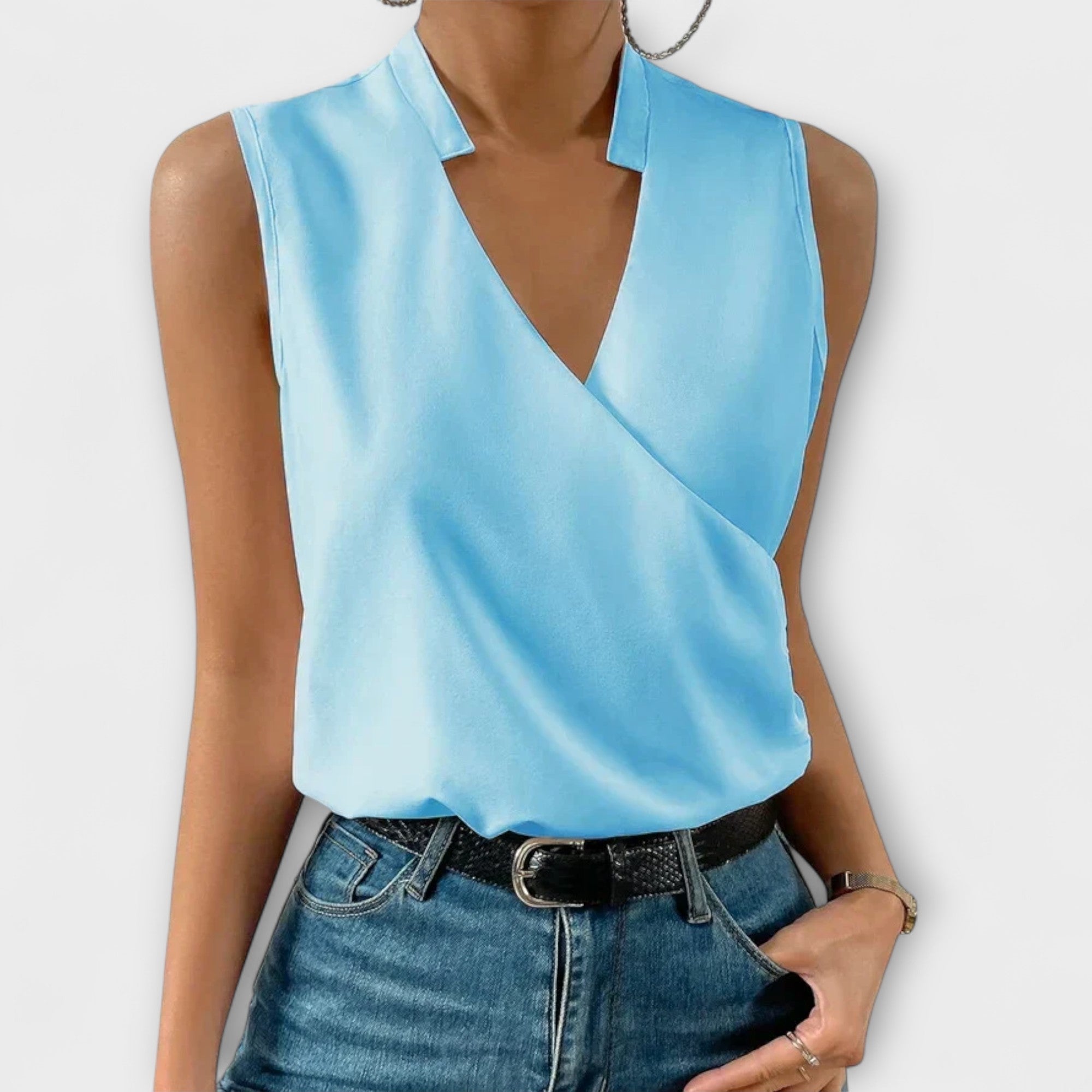 Top Mujer Viscosa Cuello en V Casual Ligero Transpirable Sin Mangas 2