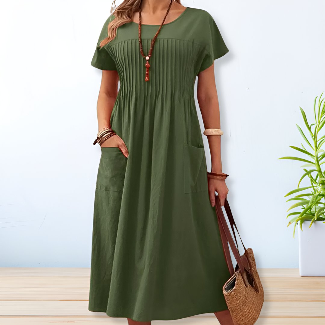 Vestido Casual Mujer Tejido Ligero con Mangas Cortas y Bolsillos Laterales 1