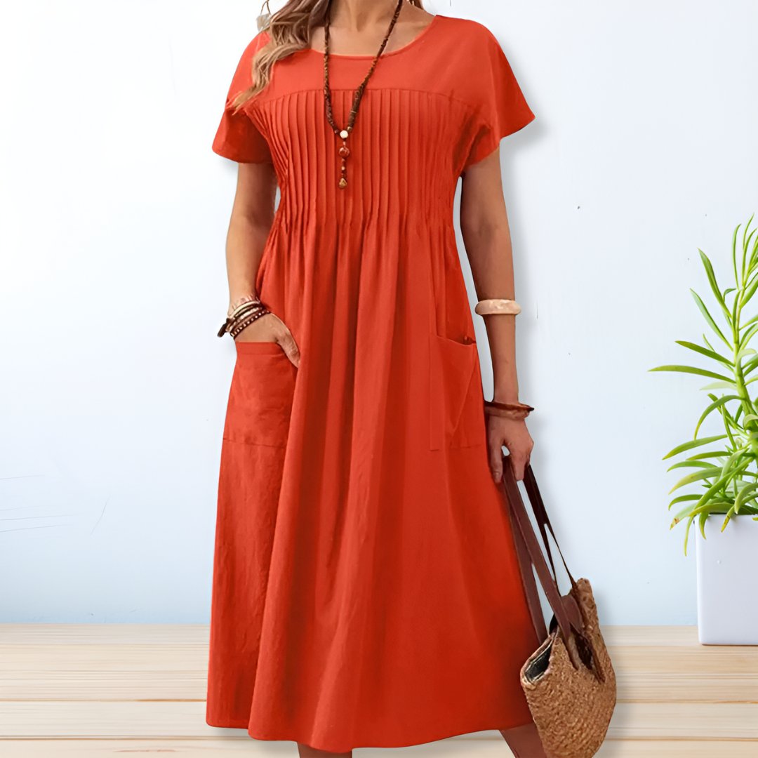 Vestido Casual Mujer Tejido Ligero con Mangas Cortas y Bolsillos Laterales 2