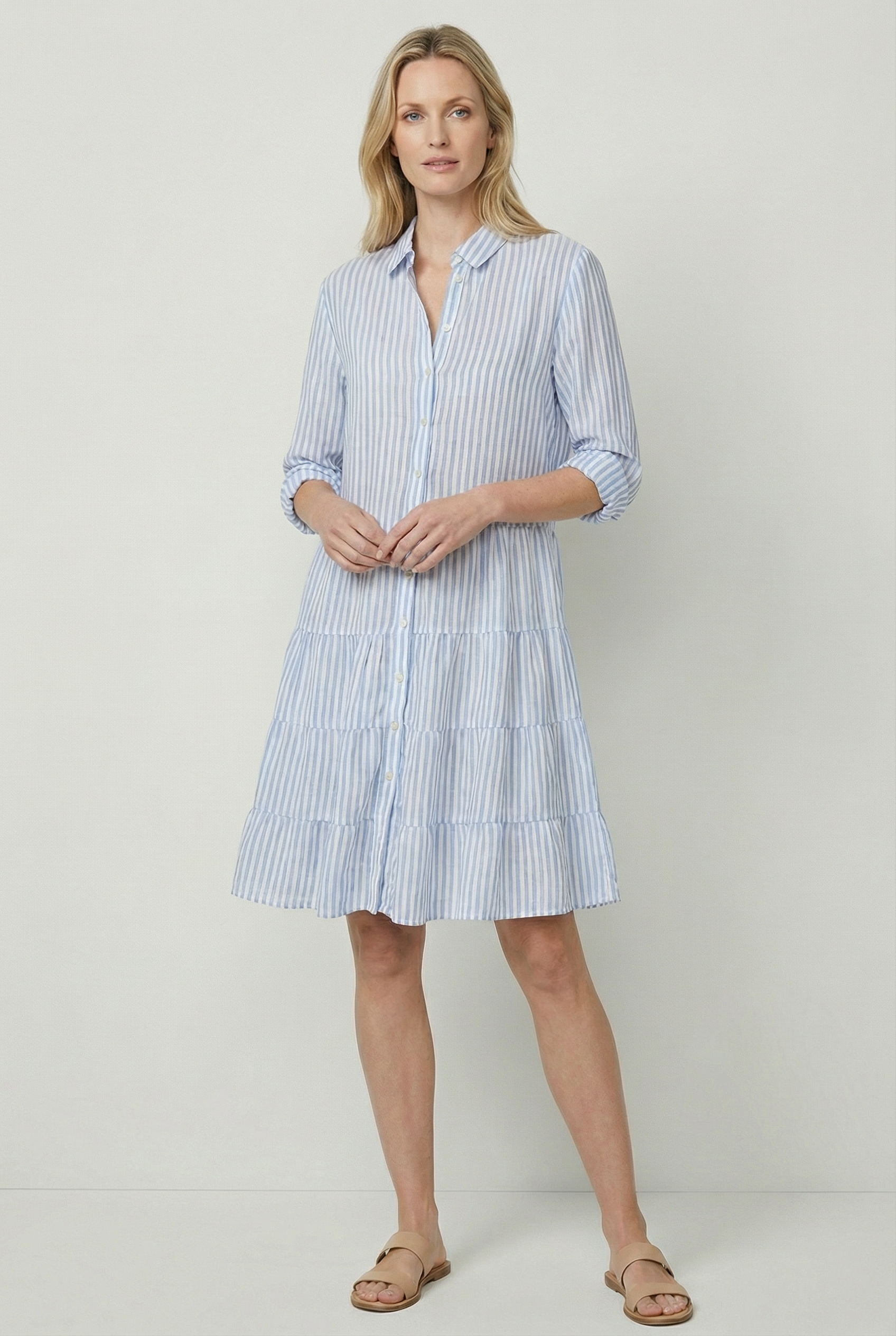 Vestido De Mujer Elegante De Poliéster Con Corte A Y Patrón De Rayas 0