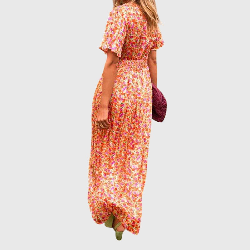 Vestido De Mujer Ligero Floral Escote En V Casual Elegante Para Verano 2
