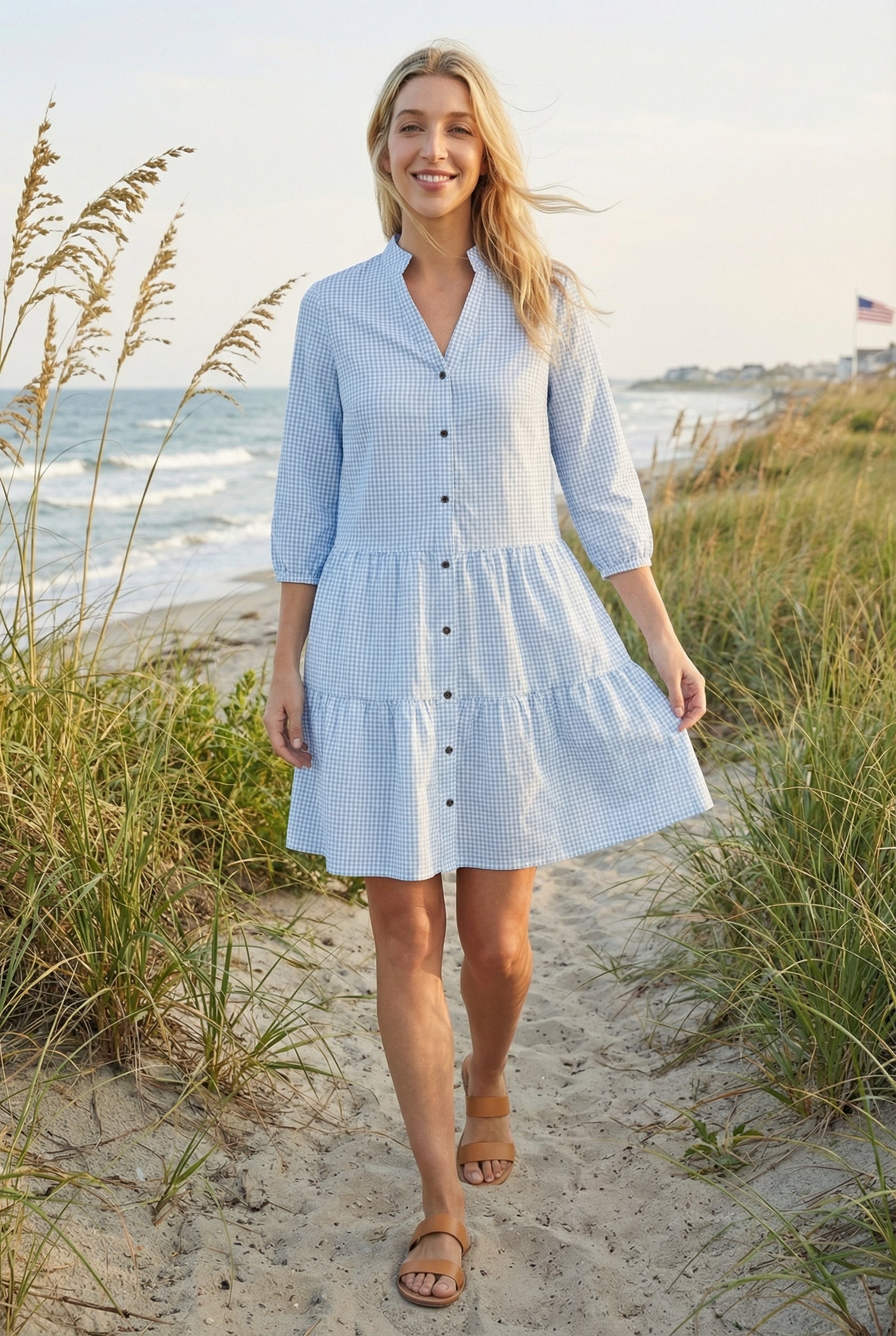 Vestido De Verano Mujer Poliéster Ligero Con Patrón Vichy Ajuste Favorable 3