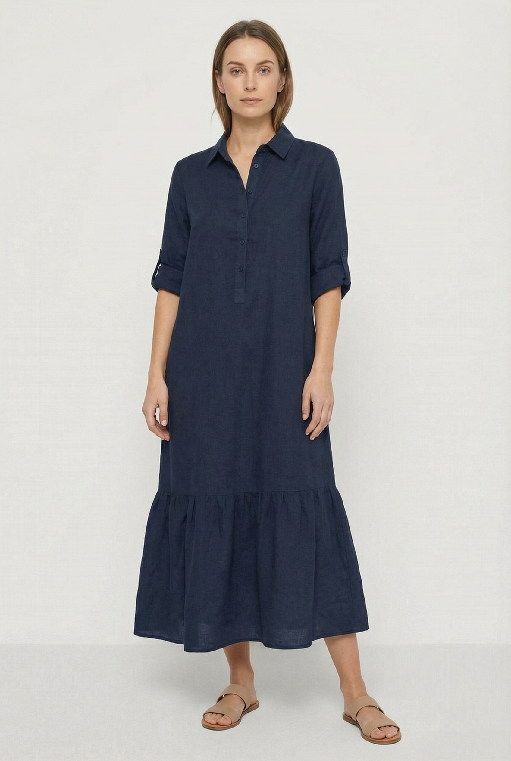 Vestido Largo Mujer Algodón Elegante Con Mangas Largas Y Diseño Clásico 2