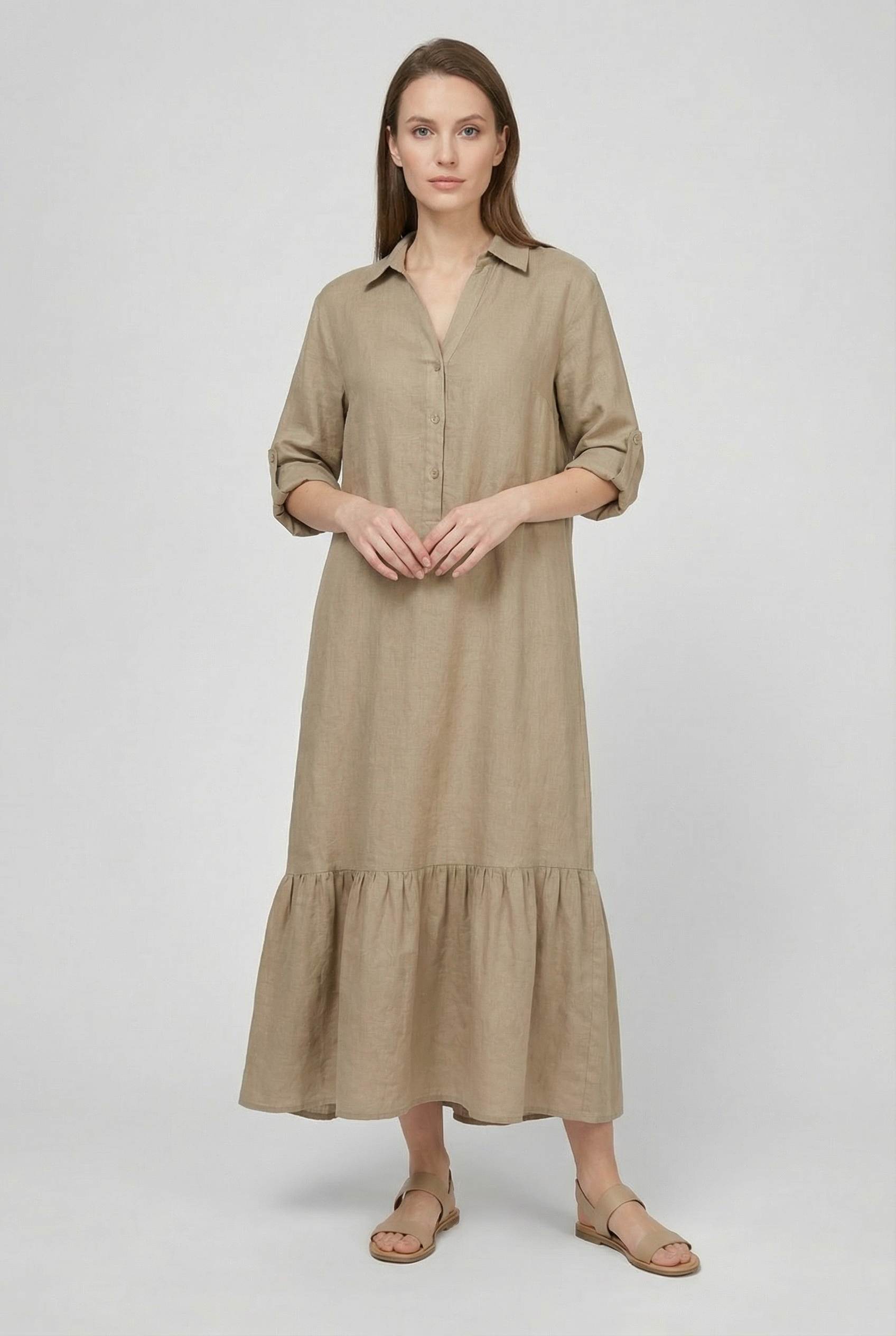 Vestido Largo Mujer Algodón Elegante Con Mangas Largas Y Diseño Clásico 4
