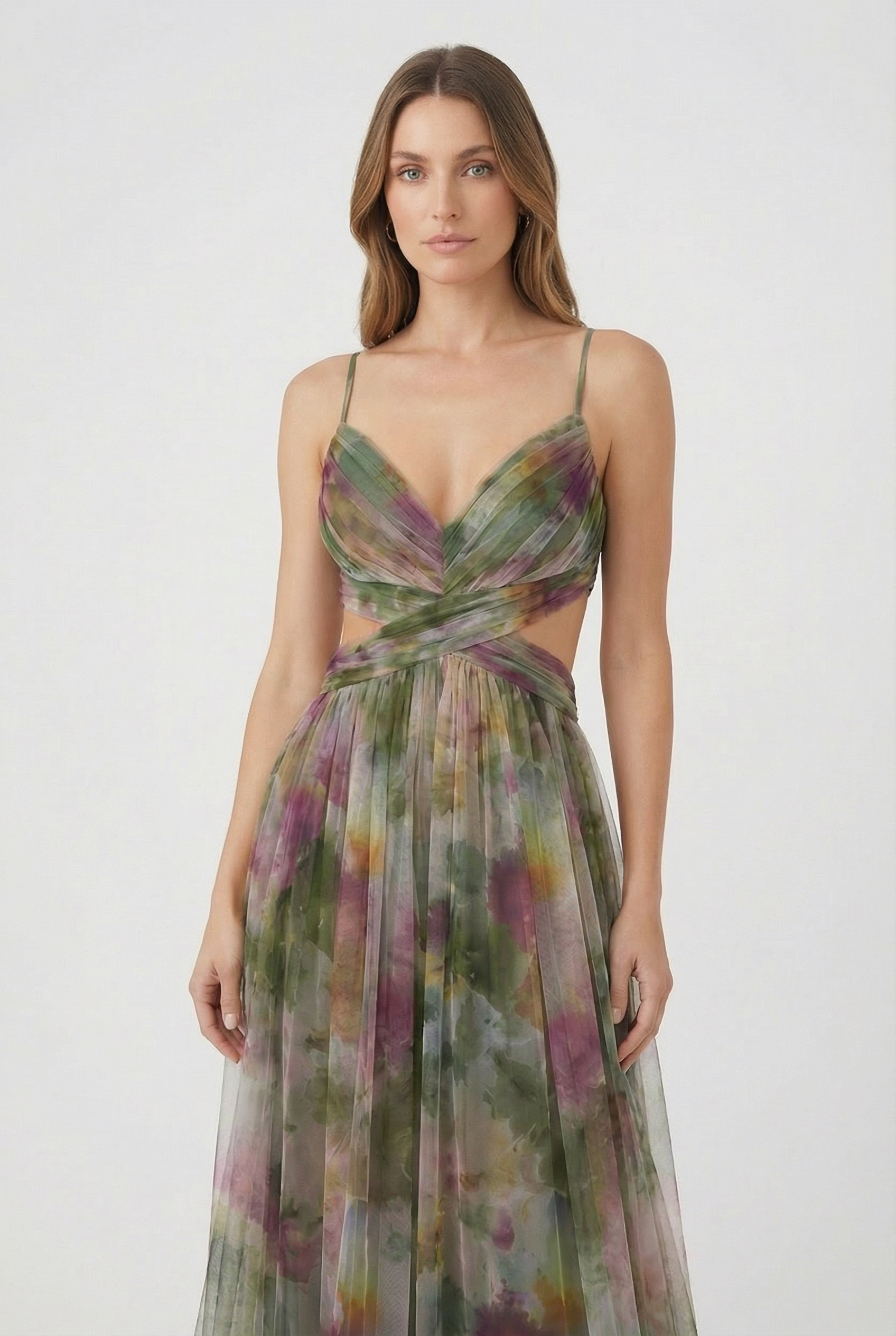 Vestido Largo Mujer Gasa Floral Elegante Con Ajuste Personalizable Para Fiesta 2