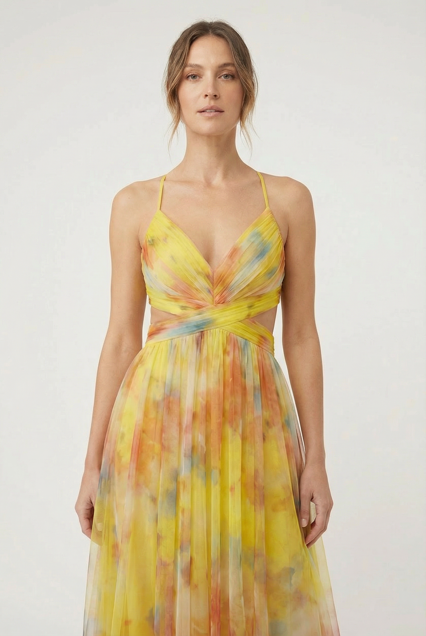 Vestido Largo Mujer Gasa Floral Elegante Con Ajuste Personalizable Para Fiesta 4