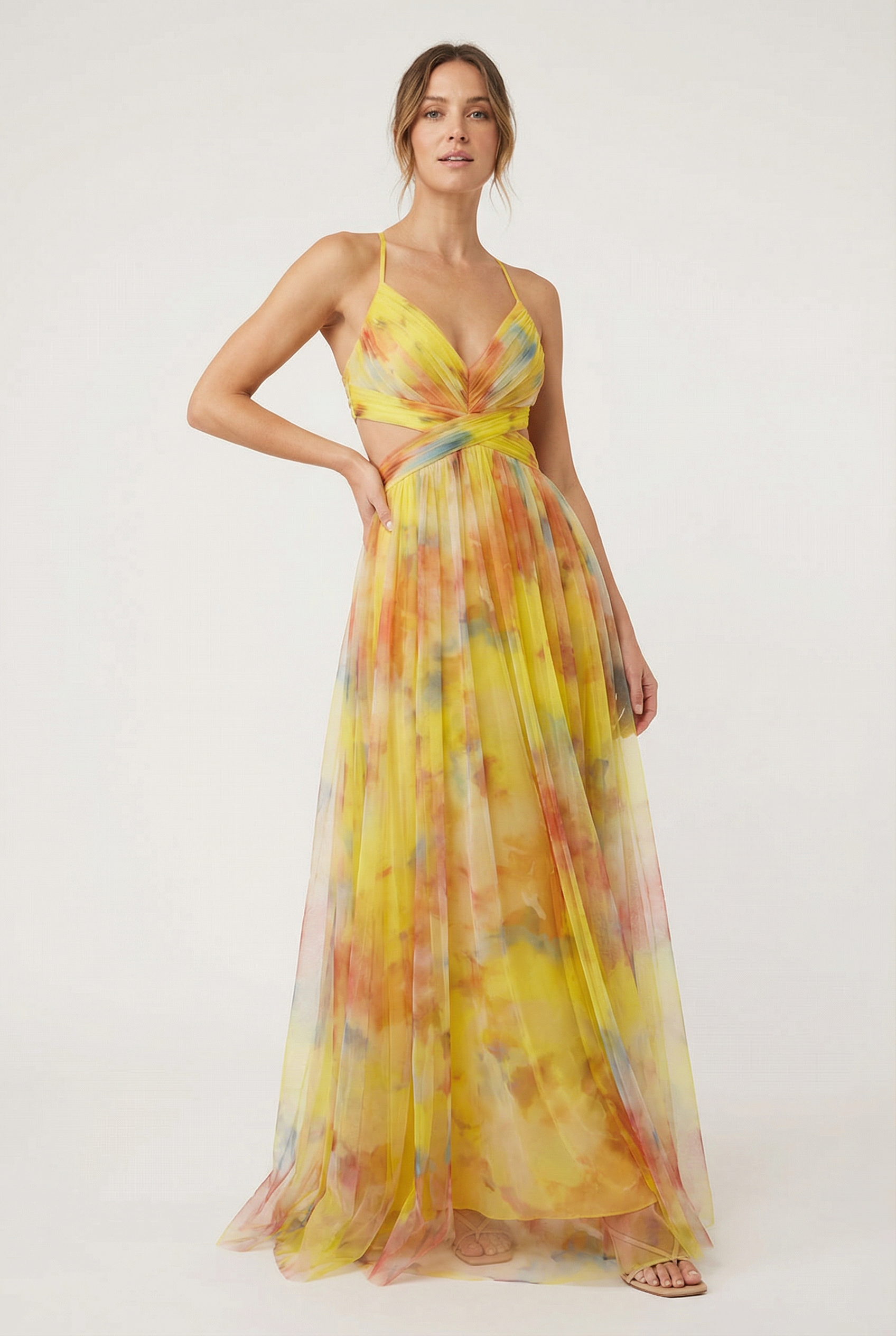 Vestido Largo Mujer Gasa Floral Elegante Con Ajuste Personalizable Para Fiesta 5