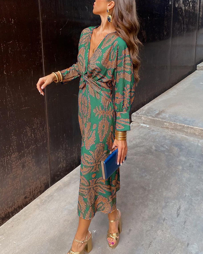 Vestido Largo Mujer Impreso Corte A Escote en V Elegante para Fiesta 1
