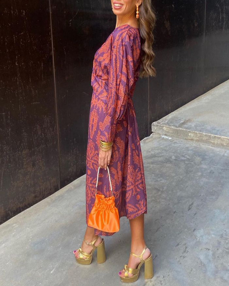 Vestido Largo Mujer Impreso Corte A Escote en V Elegante para Fiesta 3