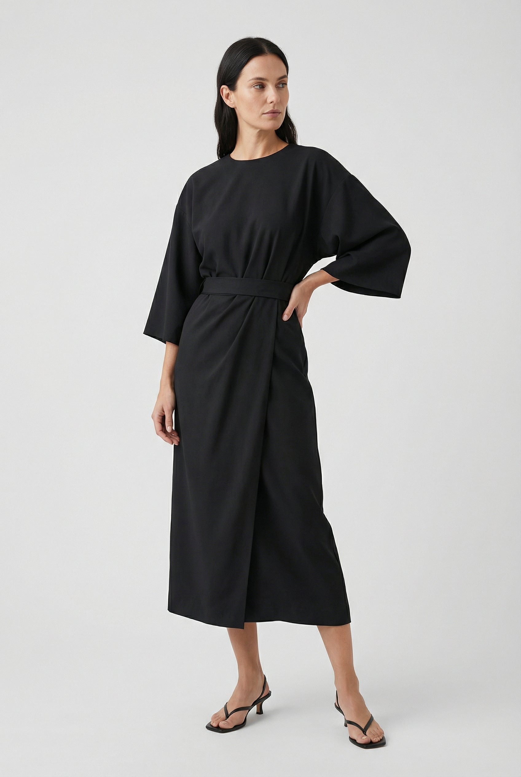 Vestido Largo Mujer Poliester Corte Holgado con Cinturón para Ocasiones Elegantes 1