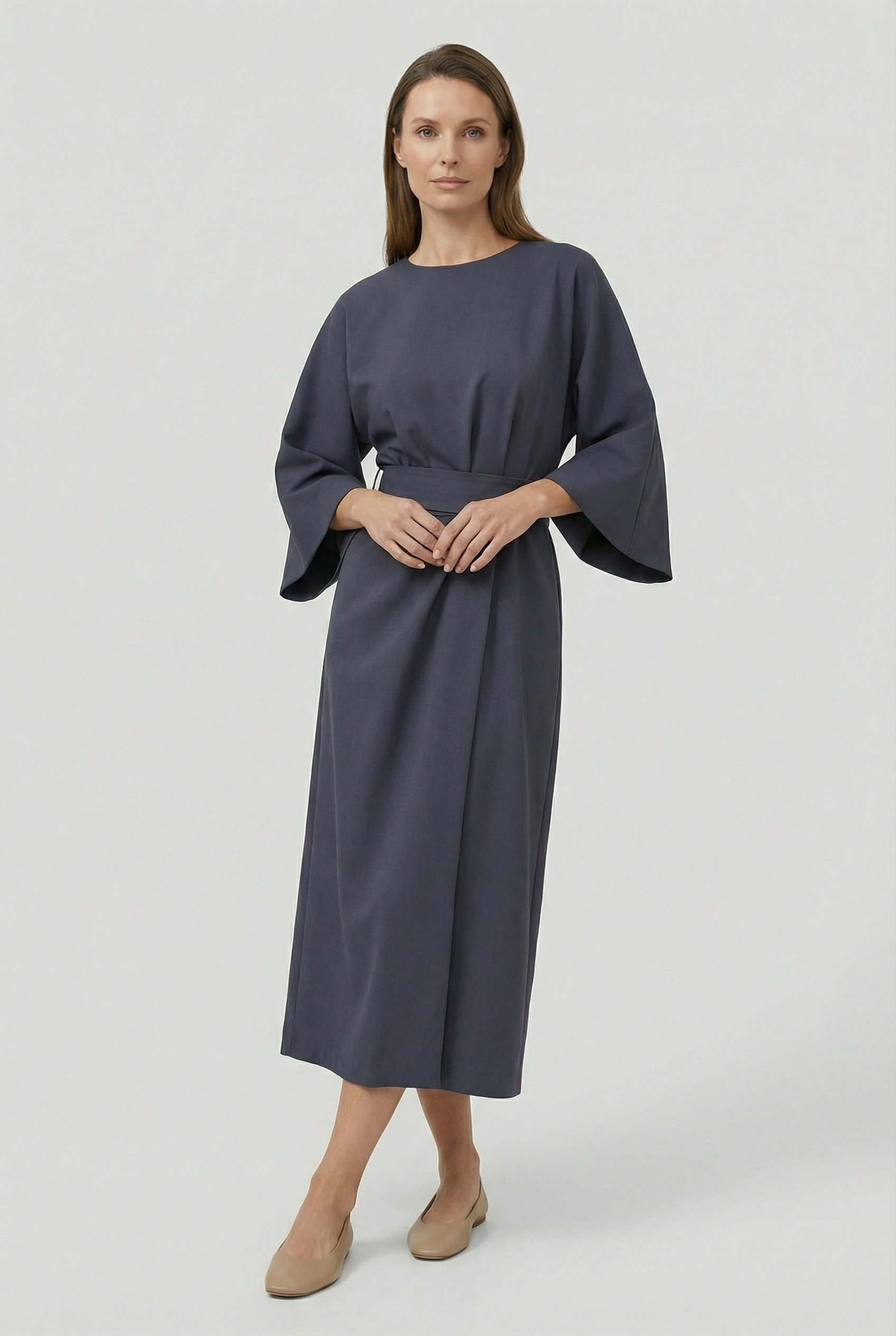 Vestido Largo Mujer Poliester Corte Holgado con Cinturón para Ocasiones Elegantes 4