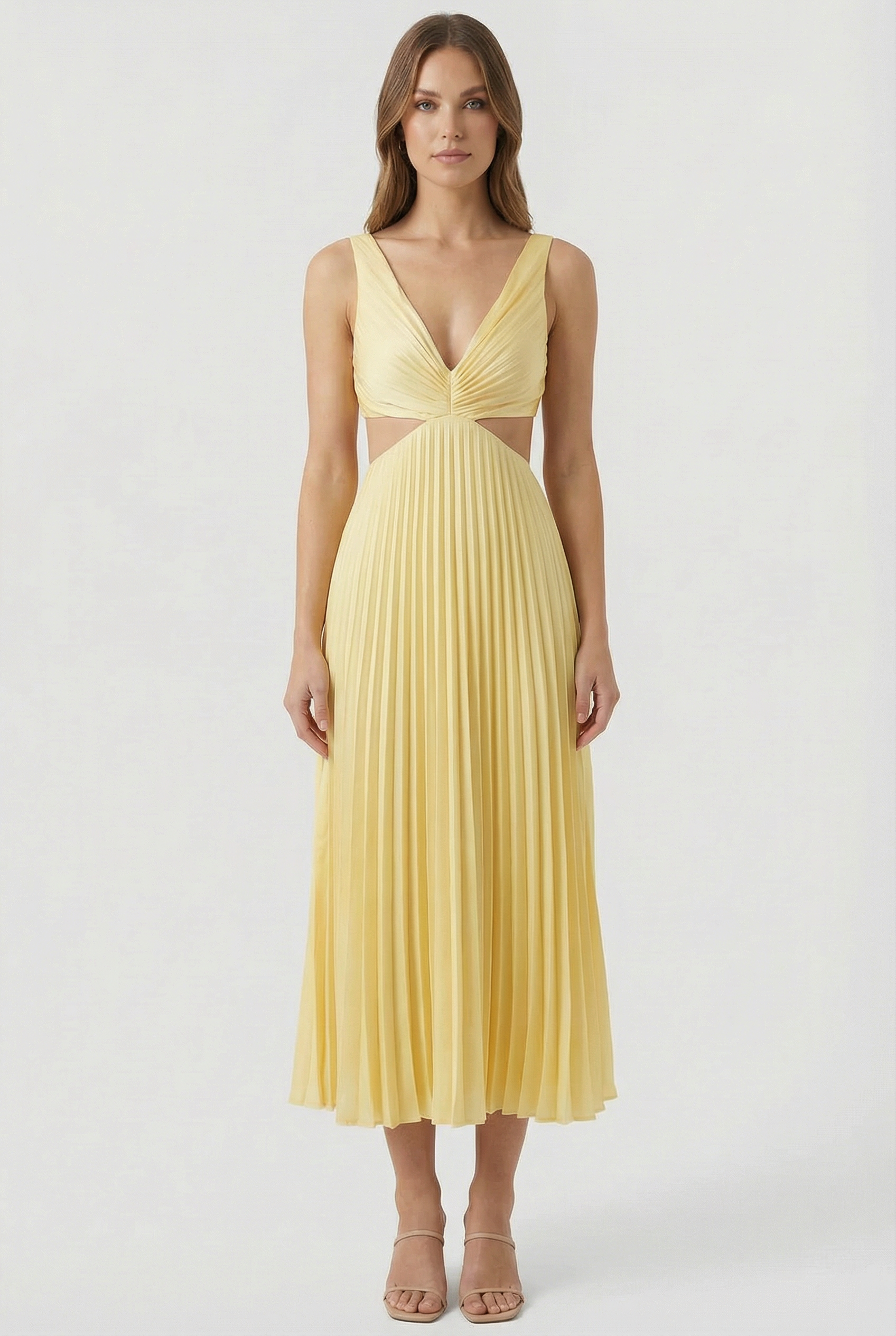 Vestido Largo Mujer Poliéster Escote en V Plisado Elegante 0