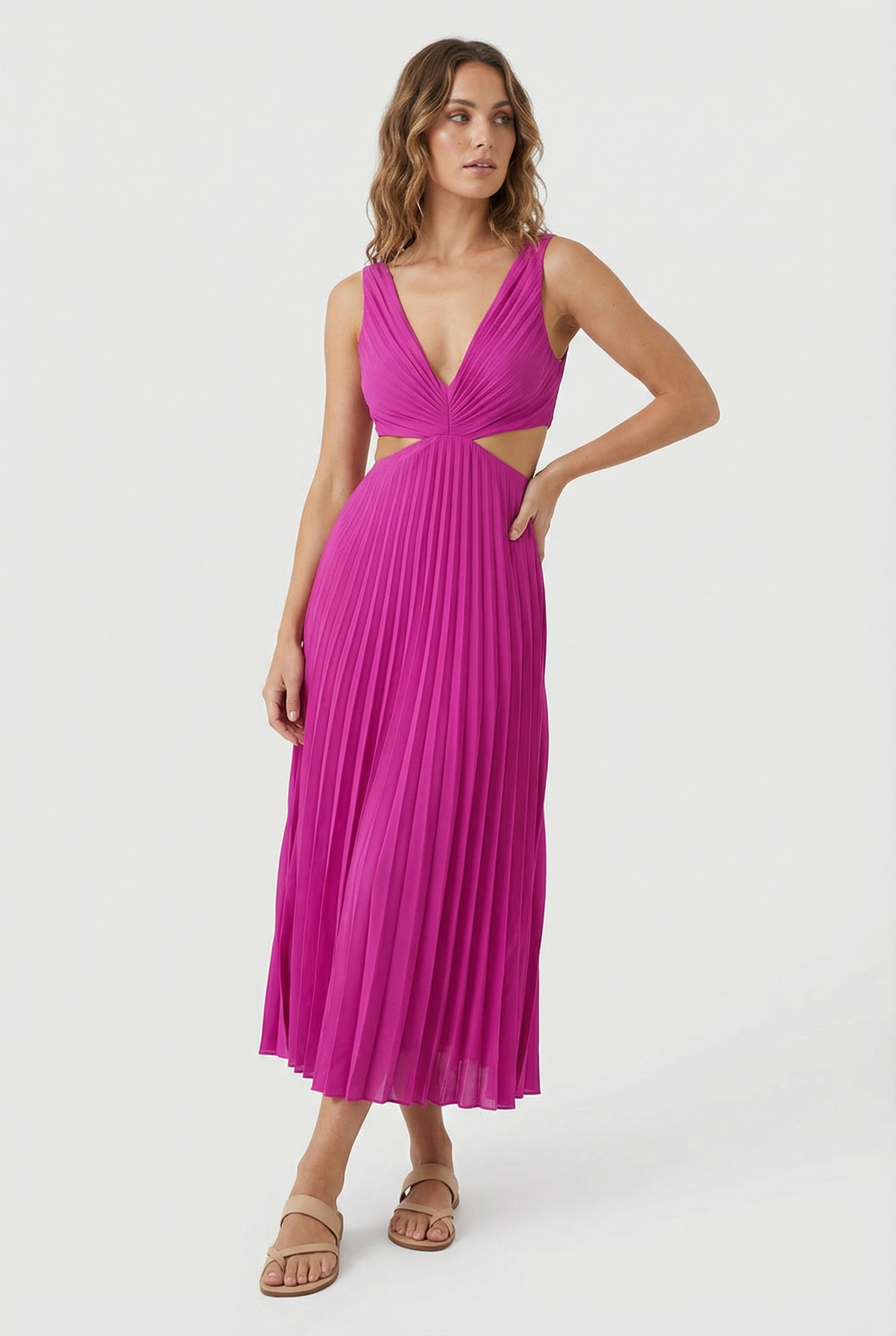 Vestido Largo Mujer Poliéster Escote en V Plisado Elegante 6