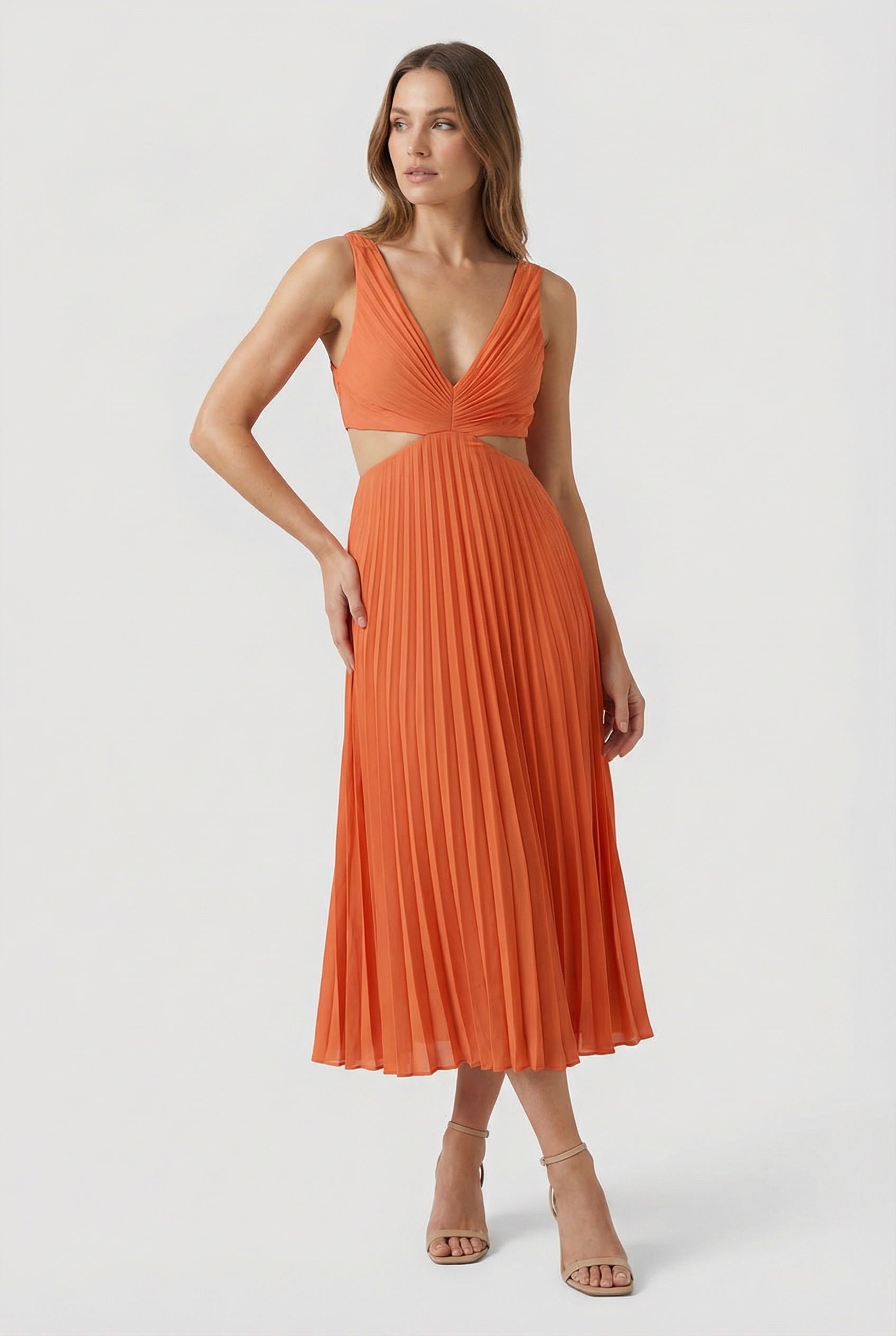 Vestido Largo Mujer Poliéster Escote en V Plisado Elegante 8
