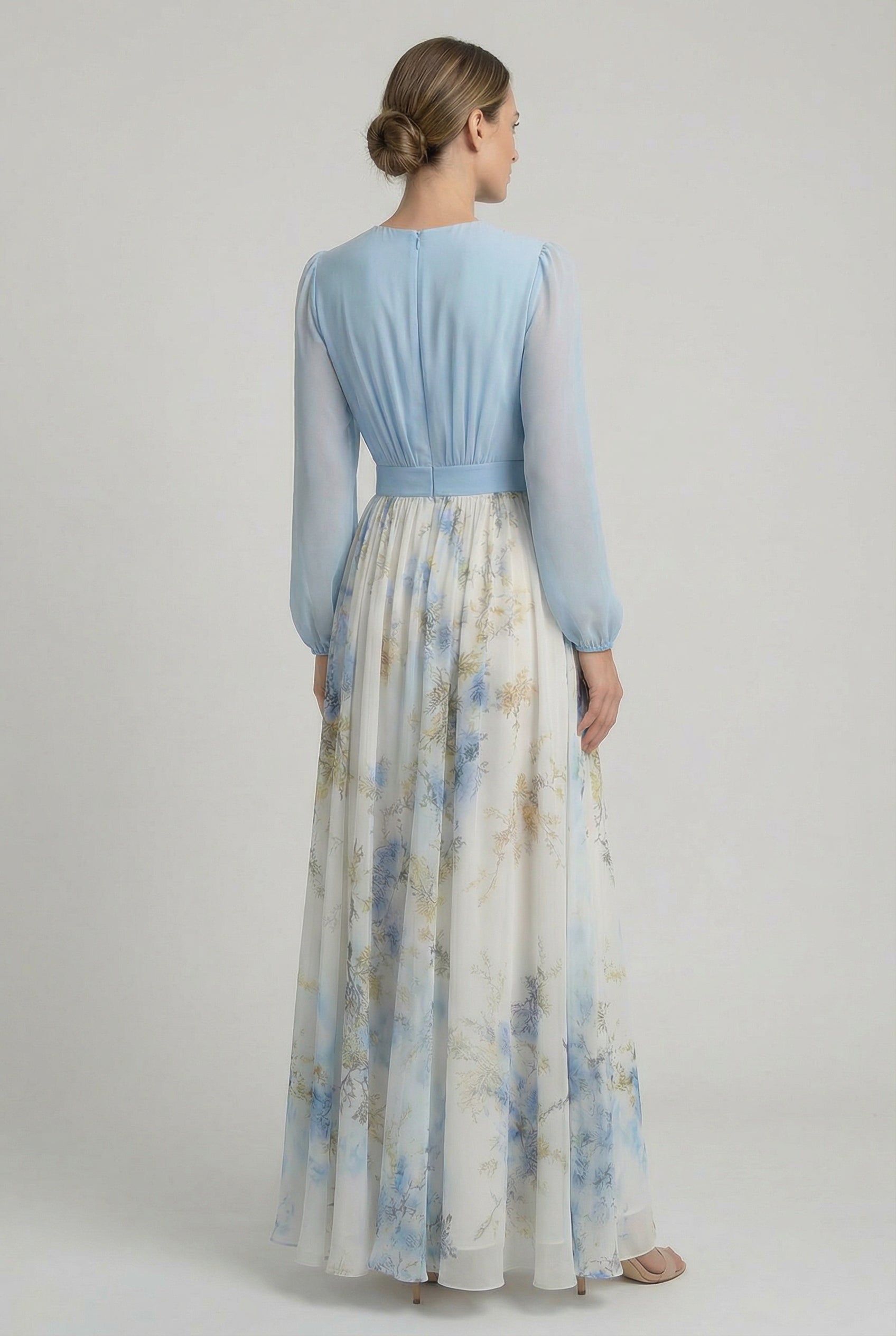 Vestido Largo Mujer Poliéster Floral Escote en V Profundo Elegante 2
