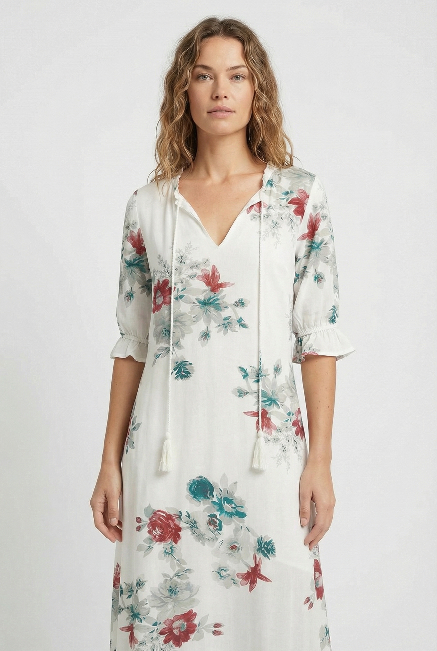 Vestido Largo Mujer Poliéster Floral Escote en V para Verano 1
