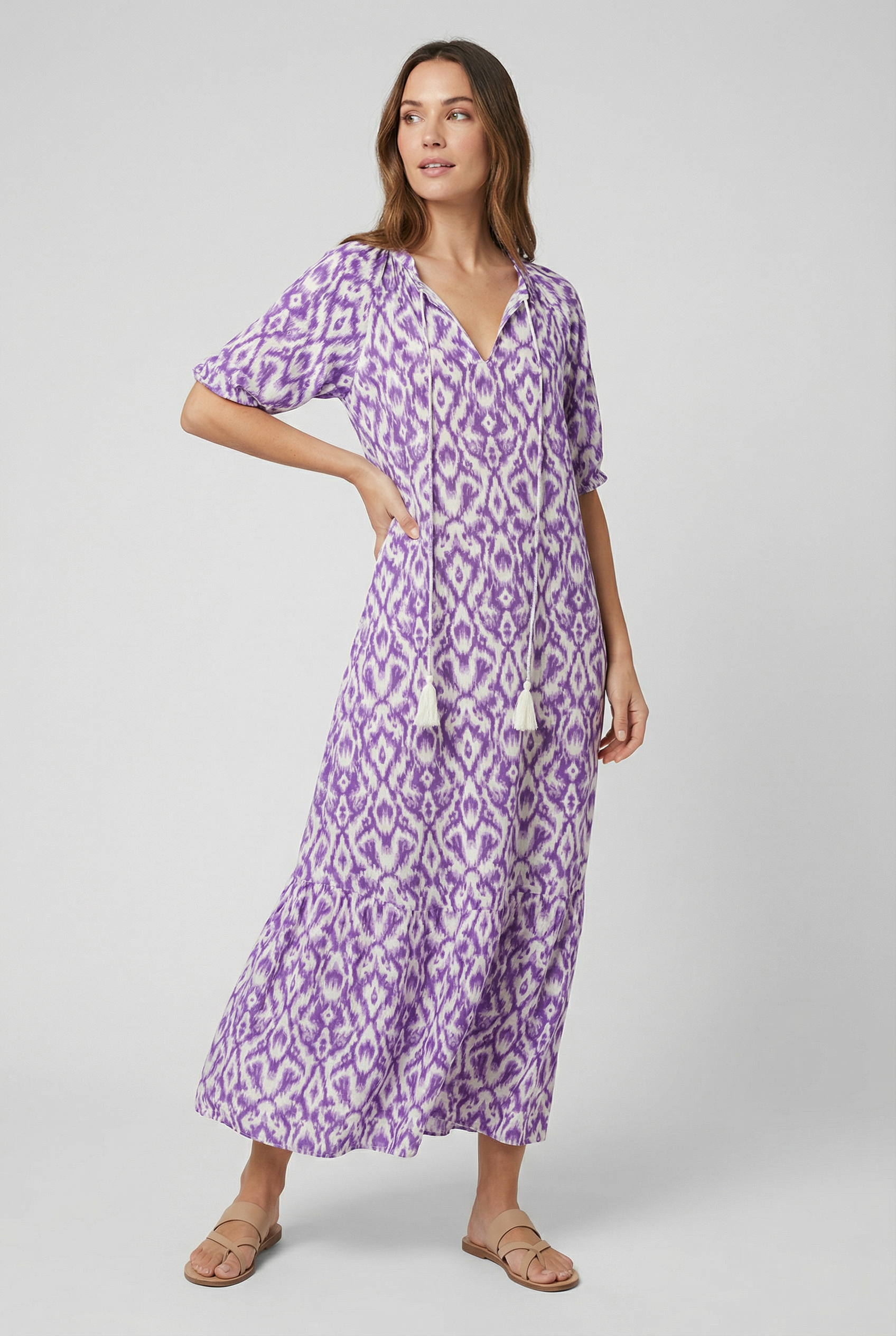 Vestido Largo Mujer Poliéster Floral Escote en V para Verano 3