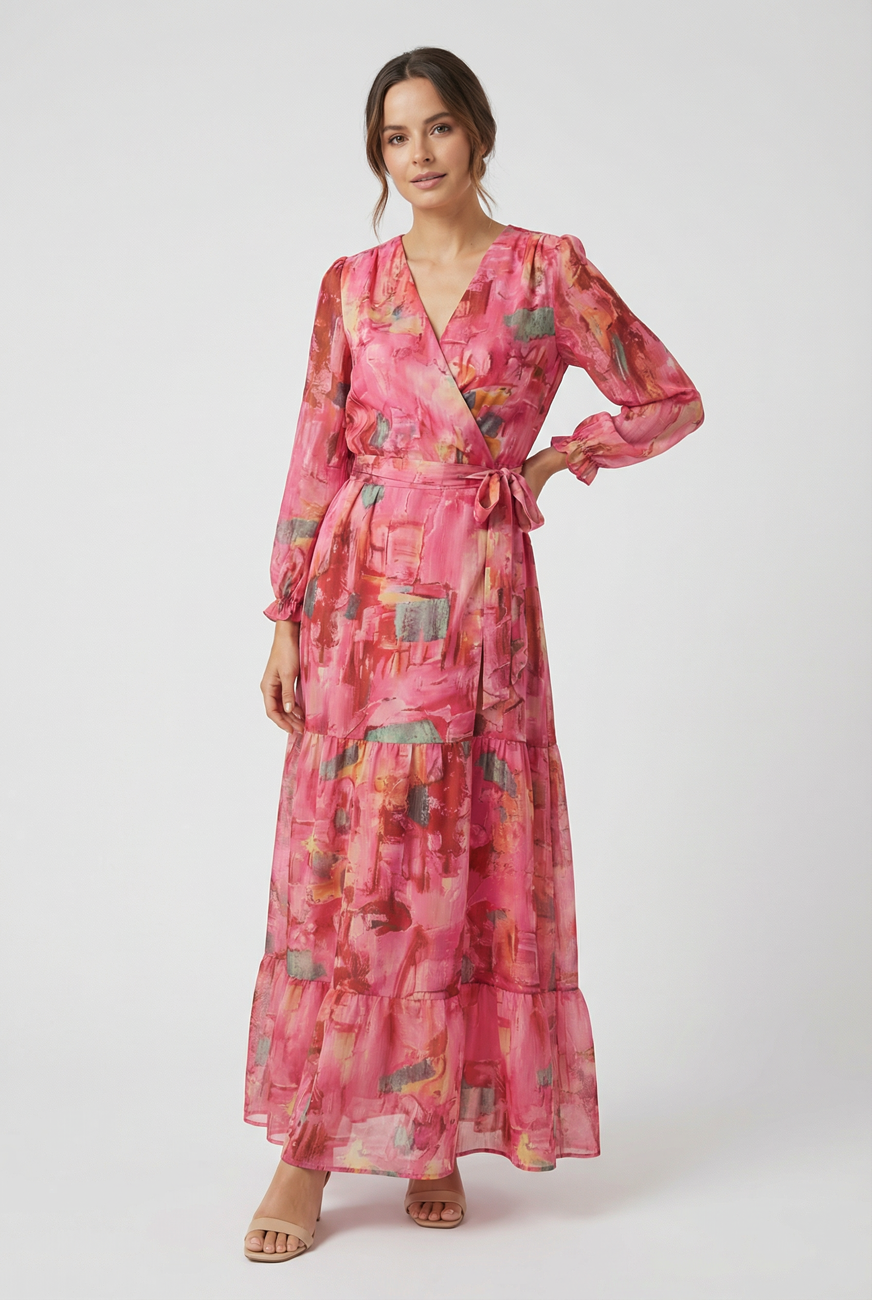 Vestido Largo Mujer Poliéster Ligero Diseño Cruzado Escalonado Verano Elegante 0