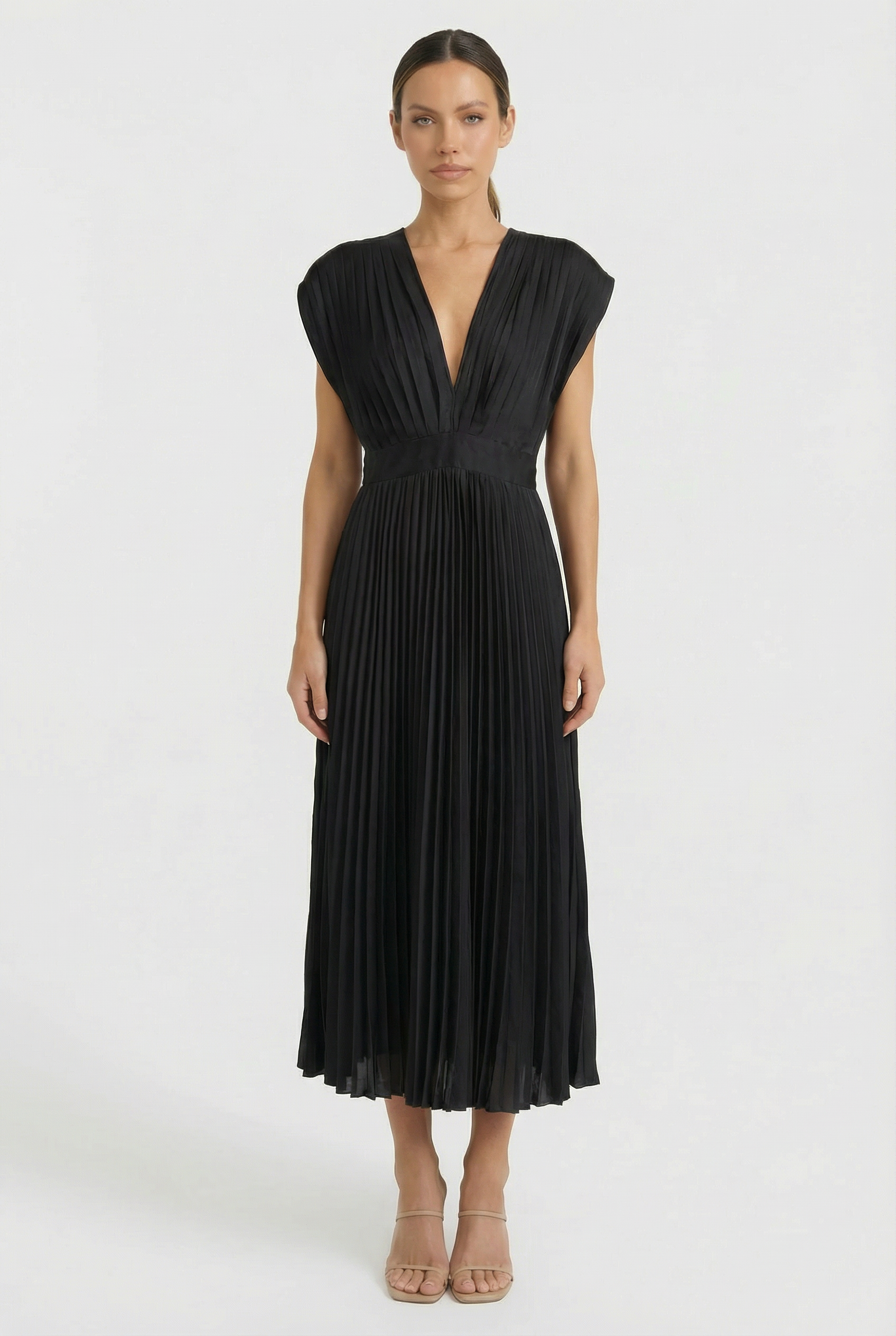 Vestido Largo Mujer Poliéster Plisado Cuello en V Elegante para Fiesta 5