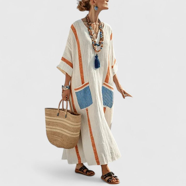 Vestido Largo Mujer Tejido Ligero Escote en V Casual con Bolsillos 5