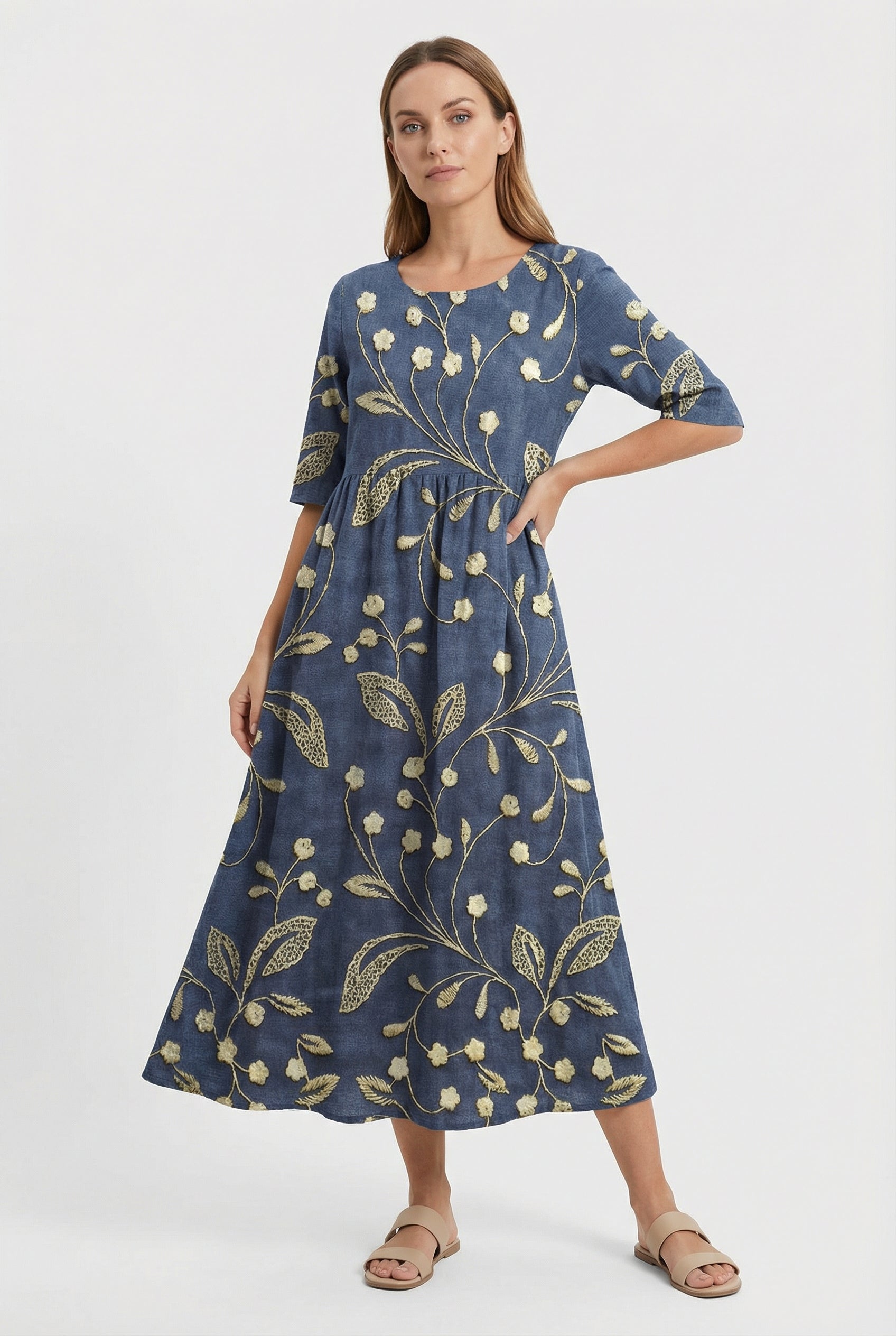 Vestido Midi Mujer Floral Ligero Con Estampado Elegante Para Invitada 1