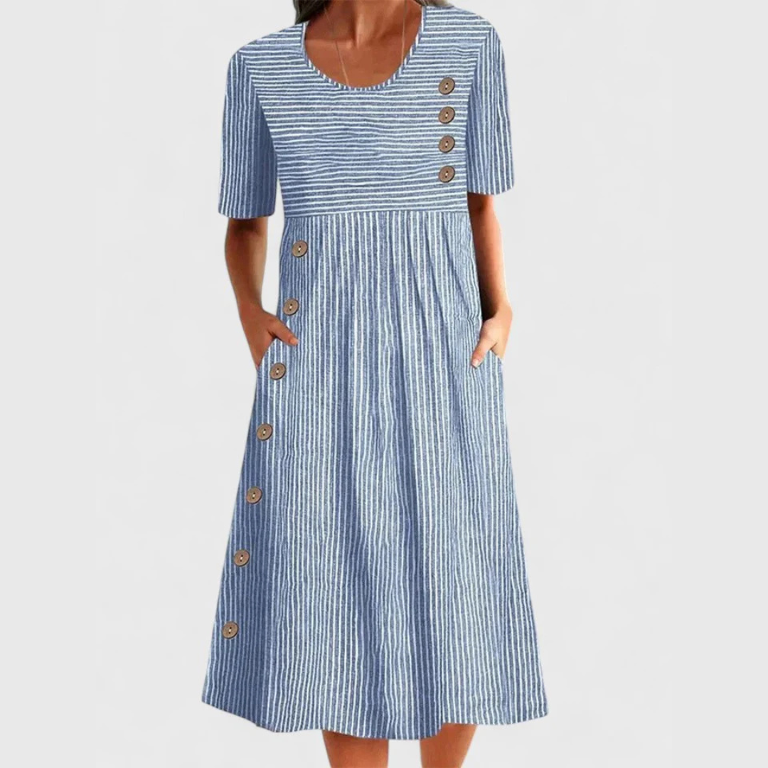 Vestido Midi Mujer Ligero Rayas Clásicas Manga 3/4 Casual 0