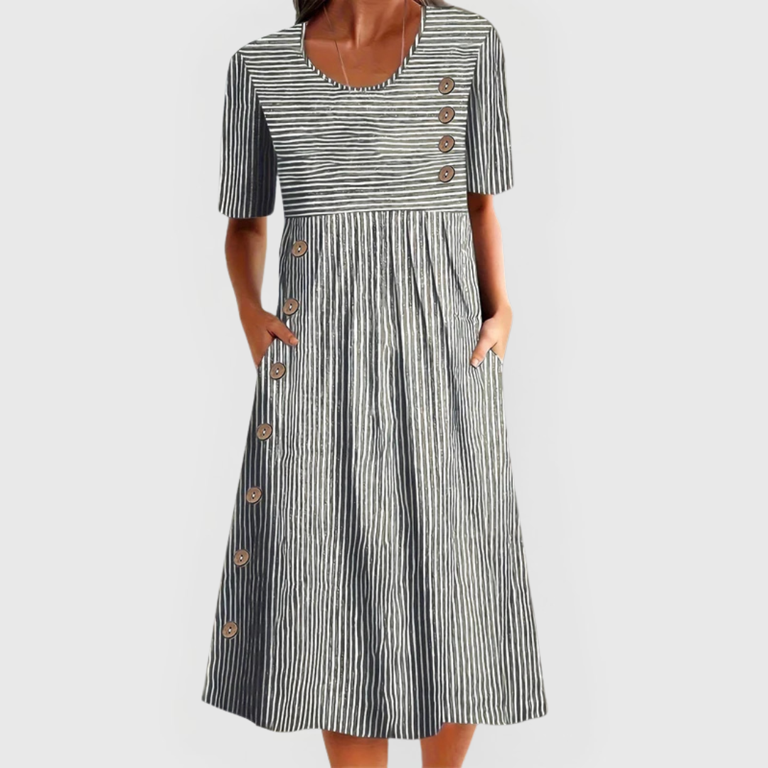 Vestido Midi Mujer Ligero Rayas Clásicas Manga 3/4 Casual 1
