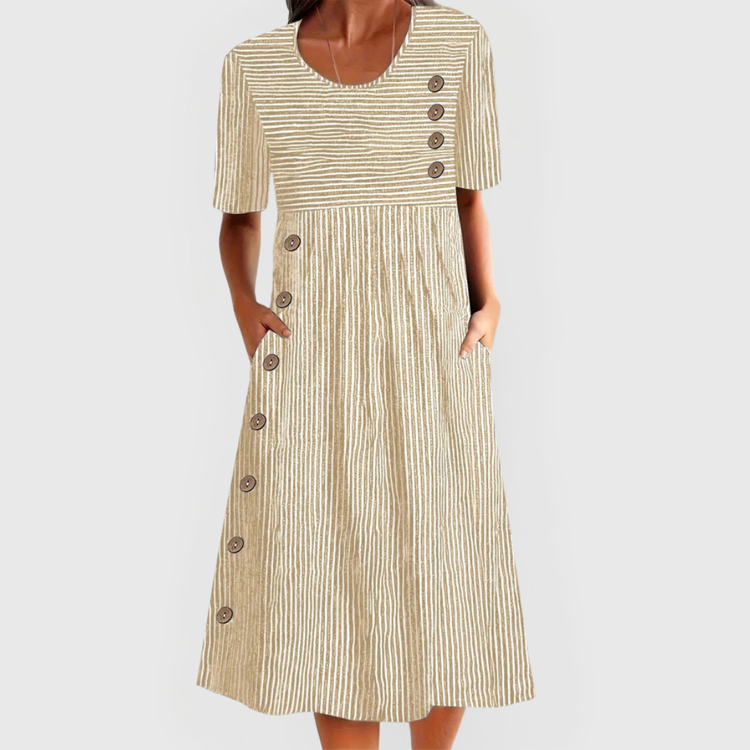 Vestido Midi Mujer Ligero Rayas Clásicas Manga 3/4 Casual 2